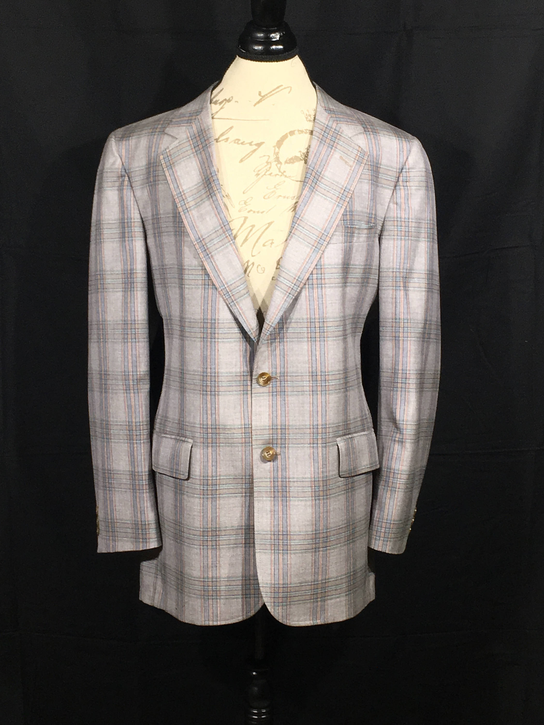 Vintage Plaid Sport Coat, Gray Silver Base Blue Plaid Jacket, Cricketeer Dress Coat, Men's Retro