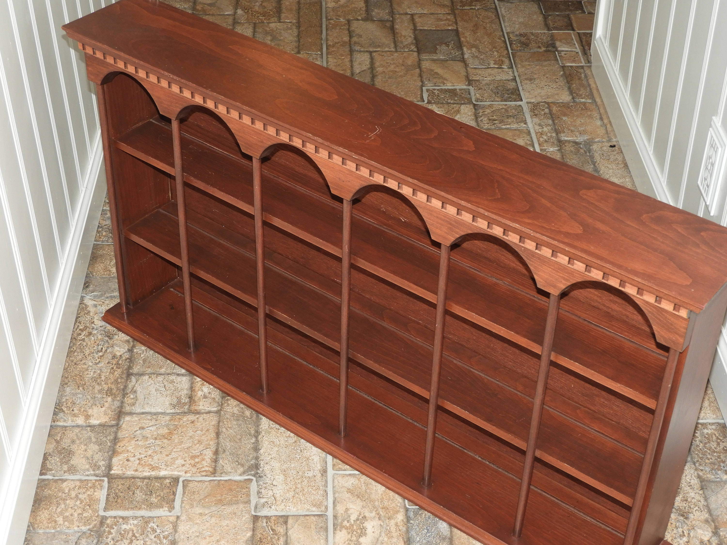 Vintage Oak Figurine Shelf,Large 18 Slot MediumDark Stain Brown Open