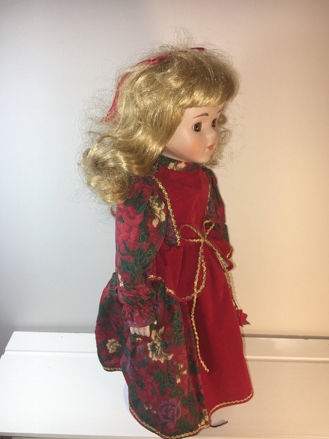 Vintage Holiday Porcelain Doll, Hand Painted Fine Porcelain Figurine