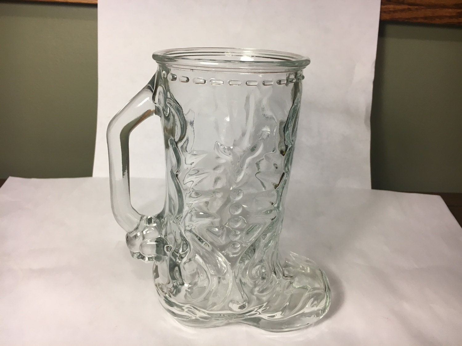 large glass boot mug