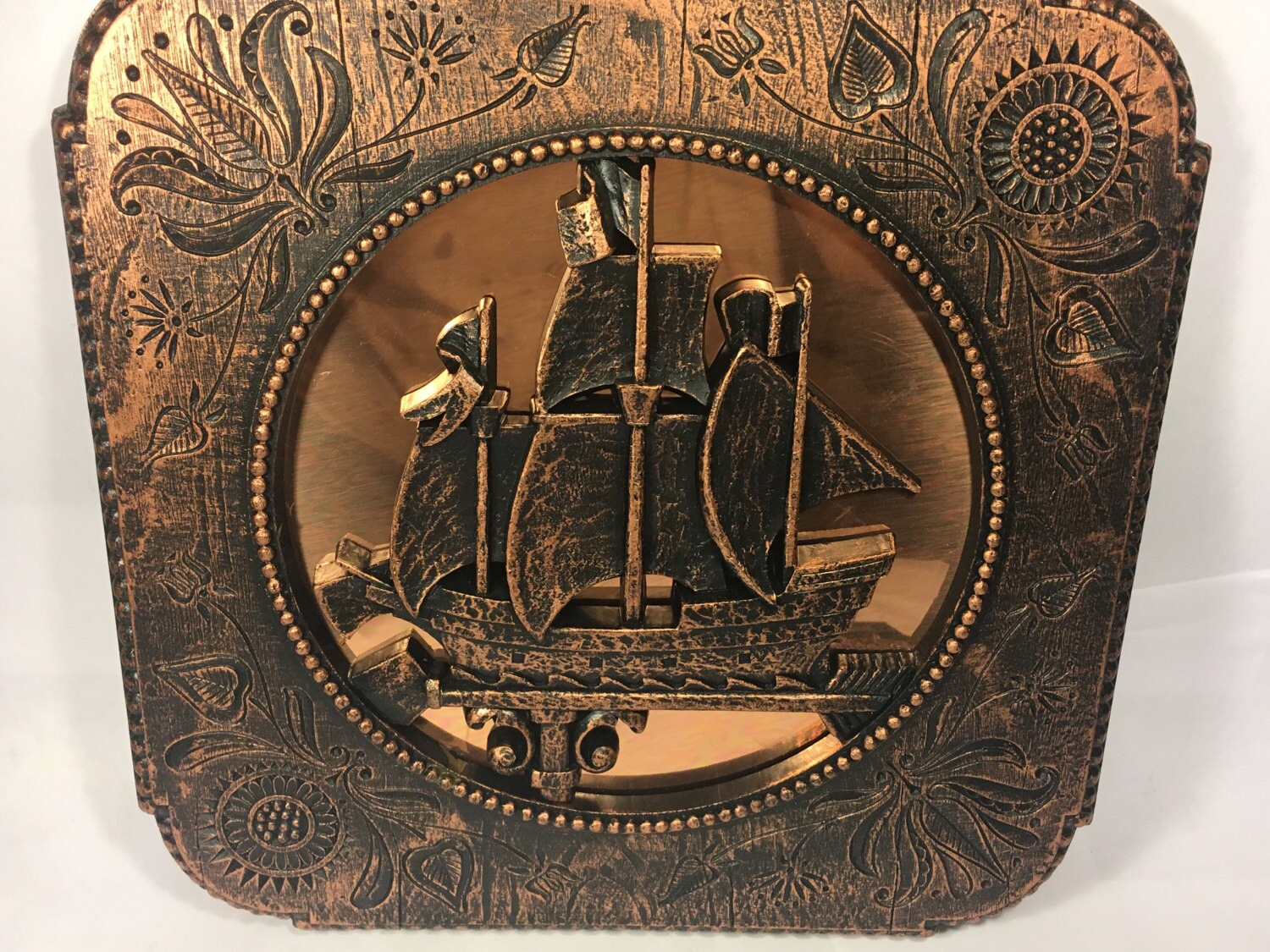 Vintage Copper Wall Picture, Columbus Sailboat Wall Decor, Nautical