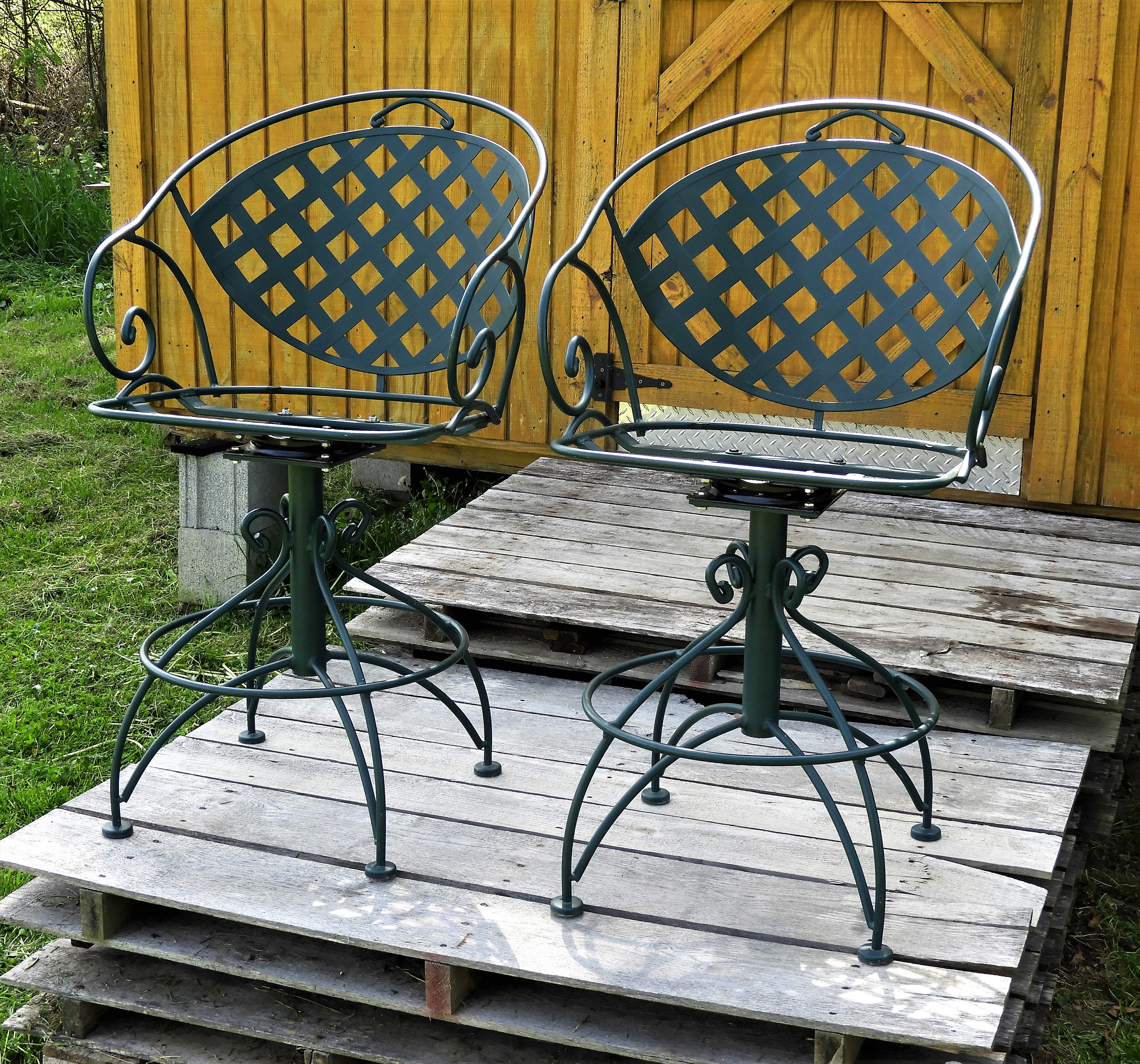 Vintage Meadowcraft Patio Chairs Green Steel Bar Stools Lattice