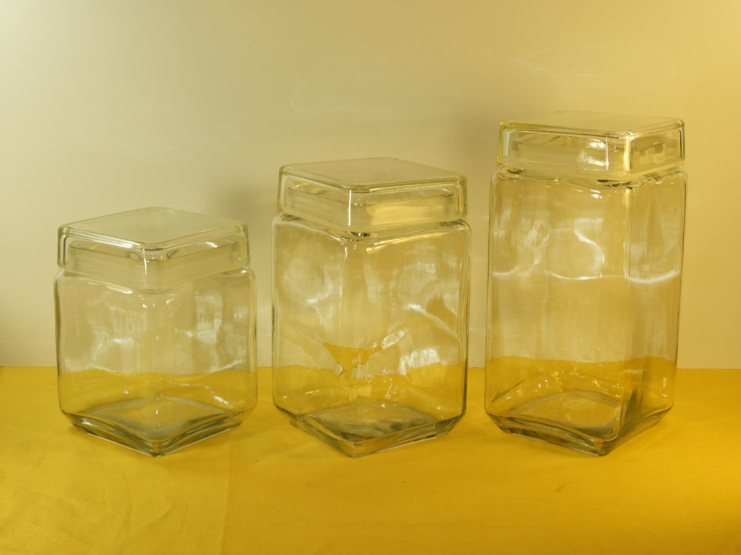 Vintage Glass 3 Piece Canister Apothecary Jar Set, Square Glass Kitchen