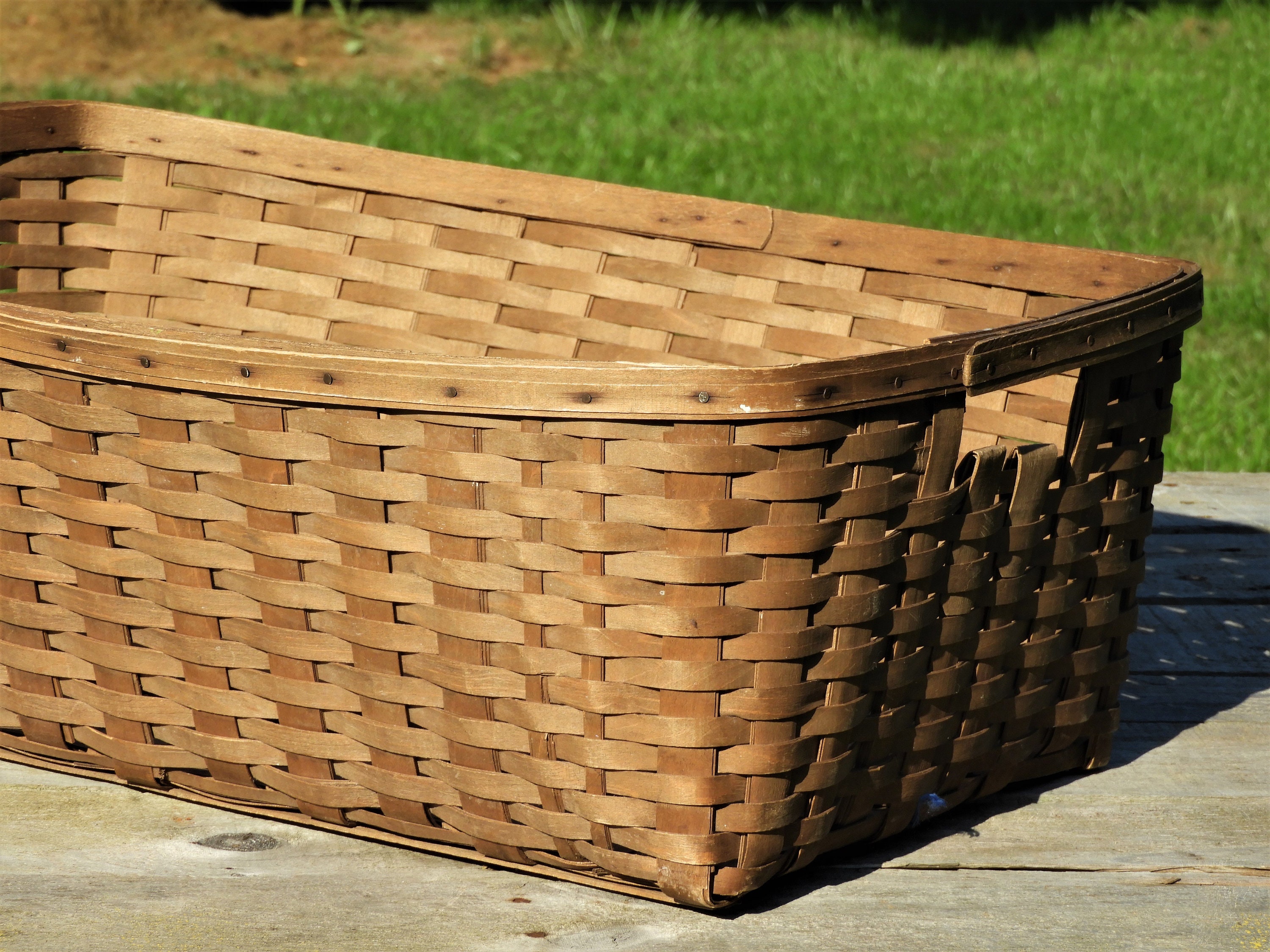 Antique Farmhouse Basket, Split Oak Laundry Storage, Wooden Home Decor