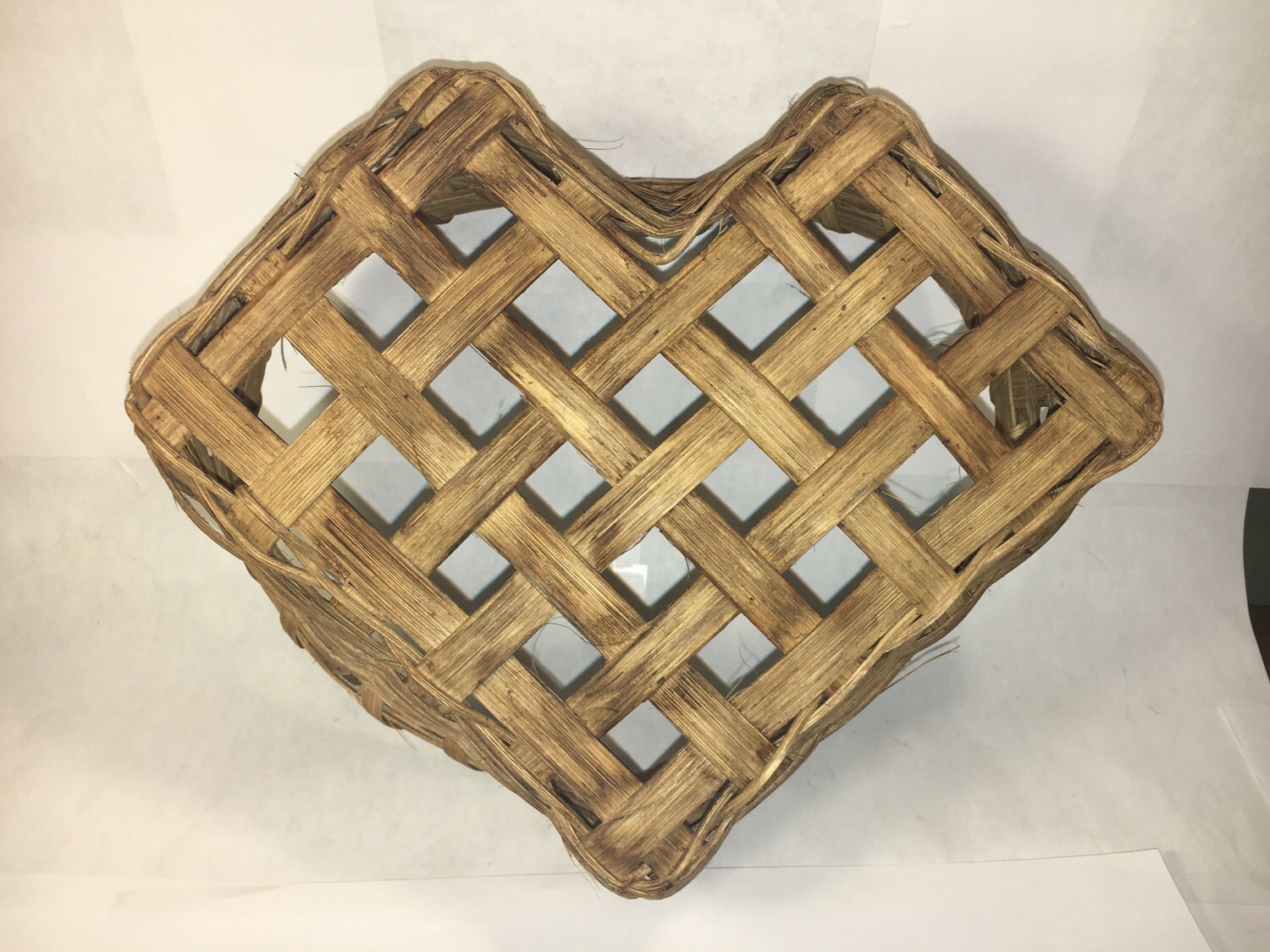 Vintage Primitive Woven Heart Basket 7.25 wide 9 long 3 1/8 tall