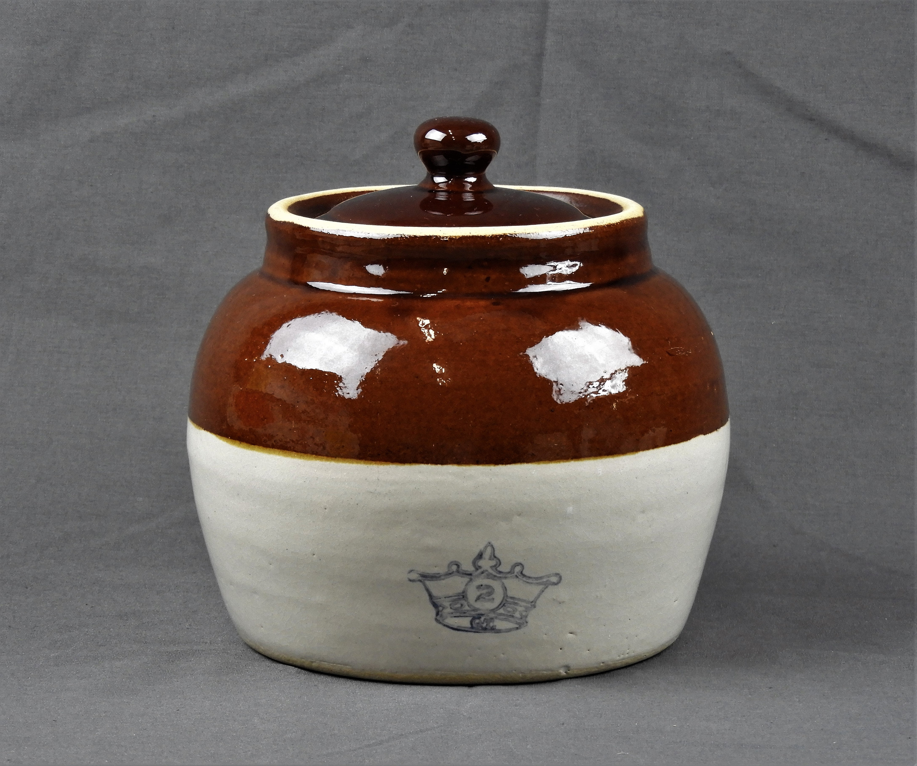 Vintage Bean Pot Robinson Ransbottom Stoneware Crock Brown White Kitchen Decor Crown Mark 2 Quart Dinnerware Serving
