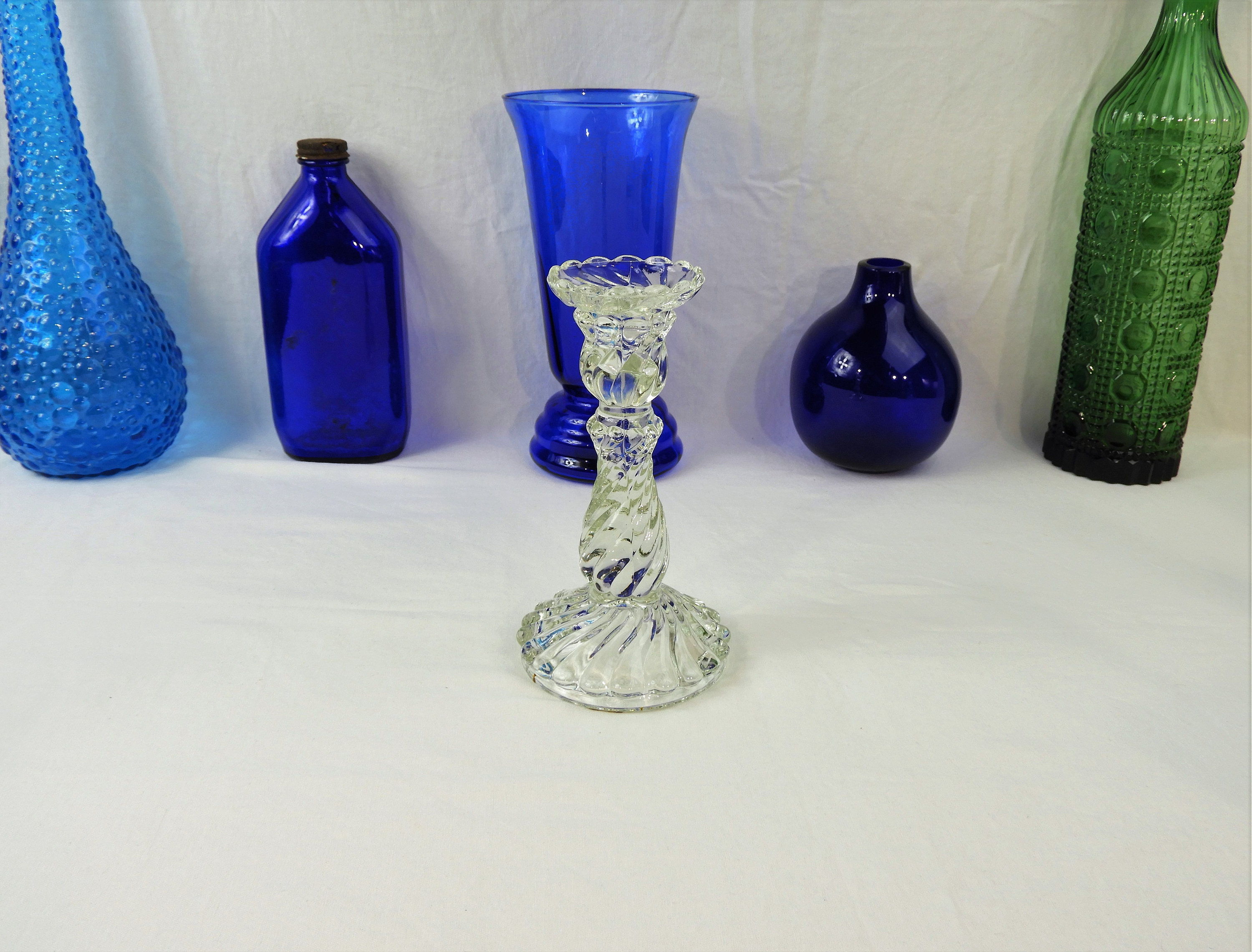 Vintage Glass Candleholder, McKee Spiral Twist, Clear Candlestick, Art