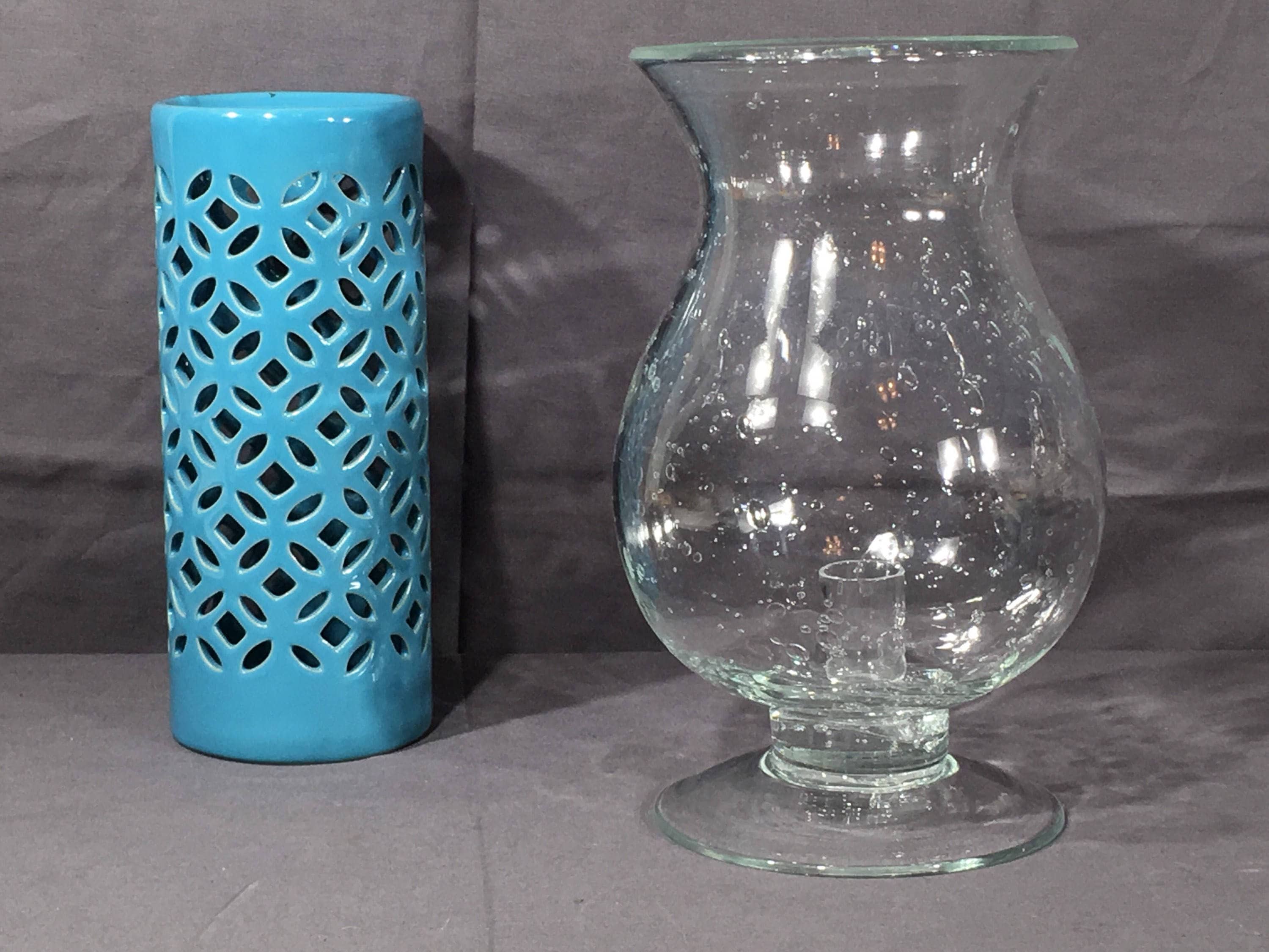 Vintage Bubble Glass Candleholder, Tall Clear Hurricane Lamp, Decorative Candle Holder, Living