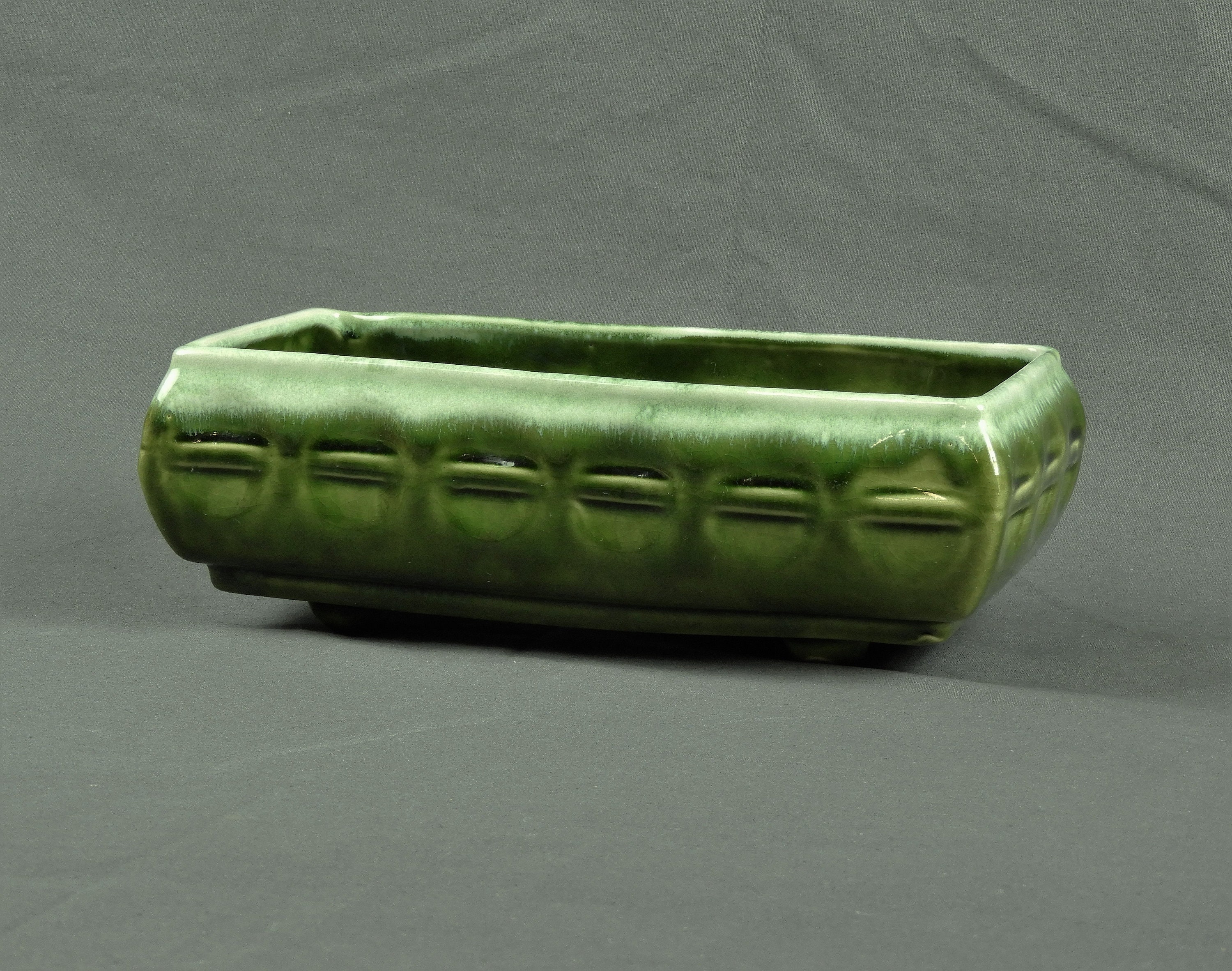 Vintage Green Planter, Cookson Pottery, CP 560 USA, Footed Base, Rectangular Shape, Drop Glaze
