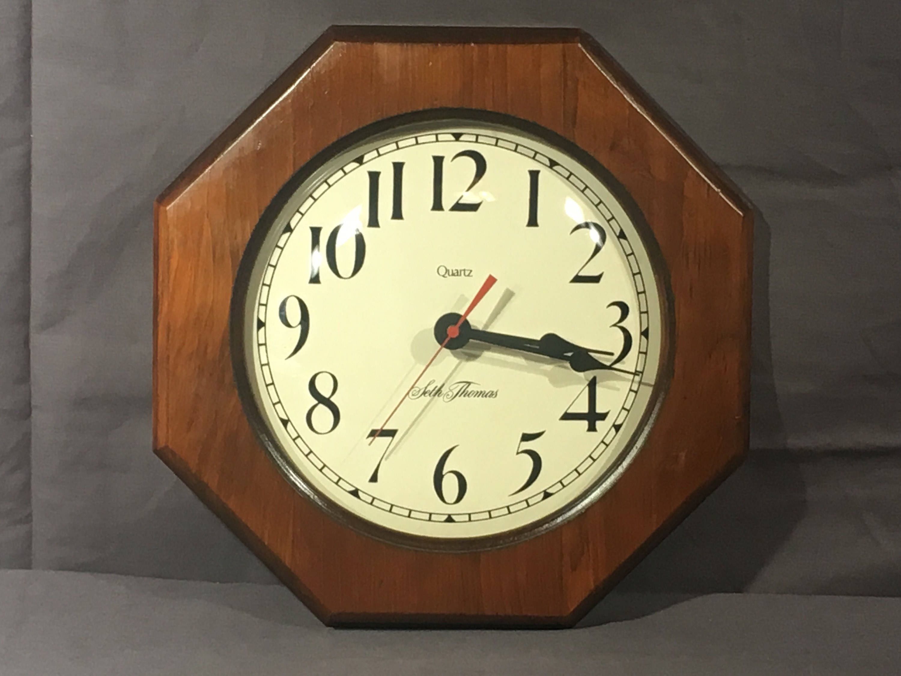 Vintage Seth Thomas Clock, Decorative Wood Wall Clock, Brown Glass