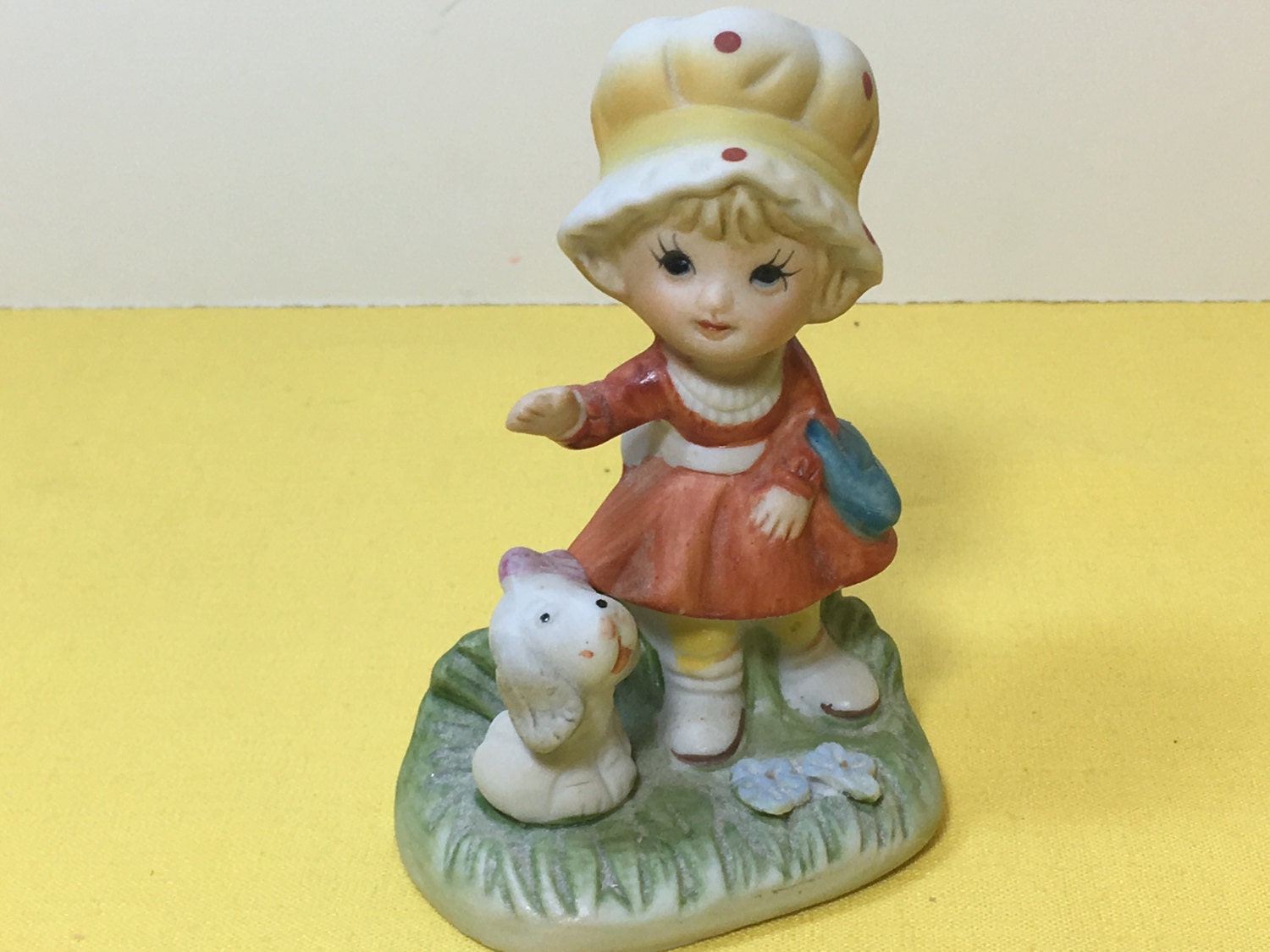 Vintage Figurine, Homco 1430 Figurine, Little Girl Red Dress w/Dog