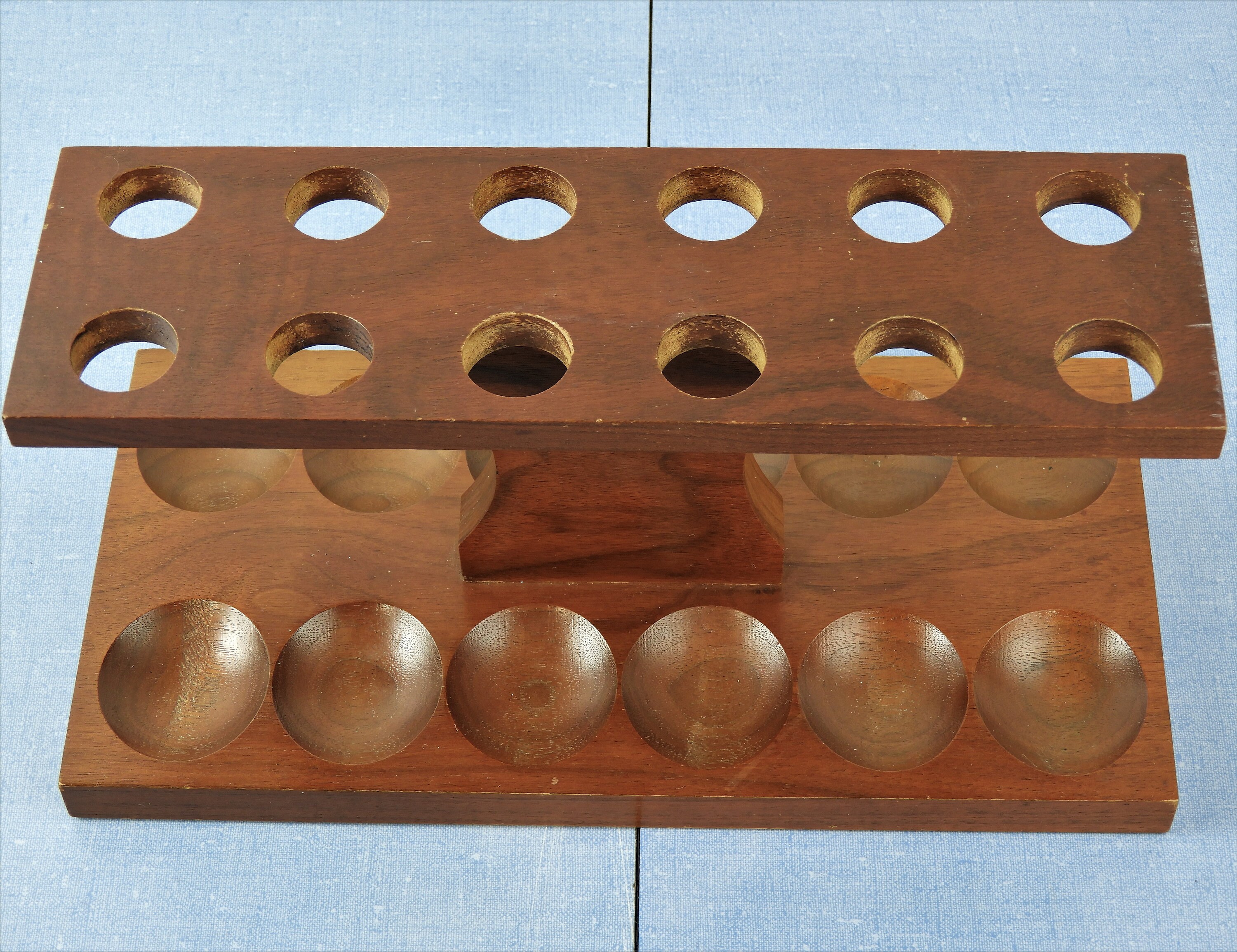 Vintage Egg Holder, Wooden Kitchen Decor, Wood Serving Stand, Table