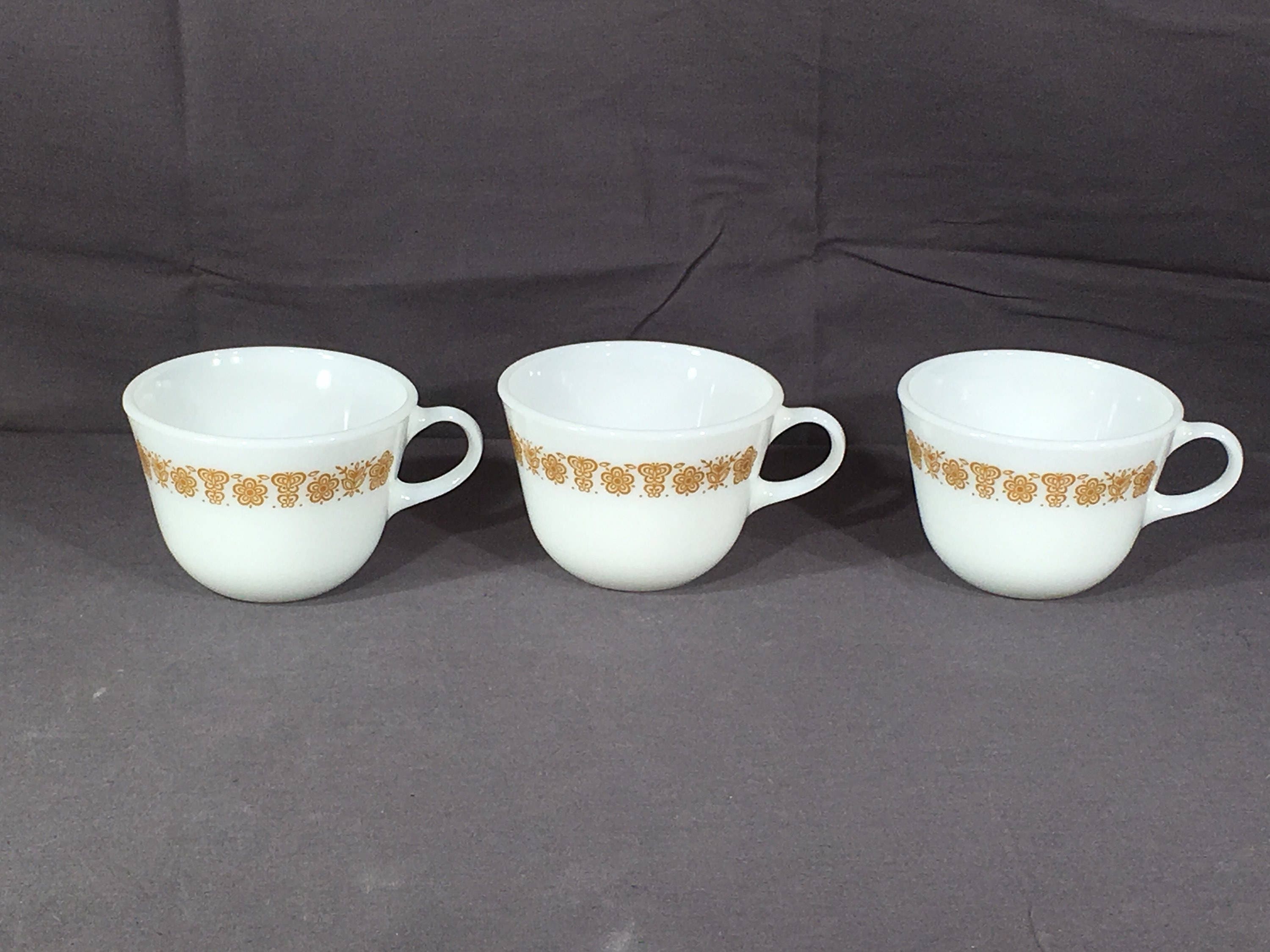 Vintage Pyrex Tea Cups (3), Butterfly Gold White Coffee ...
