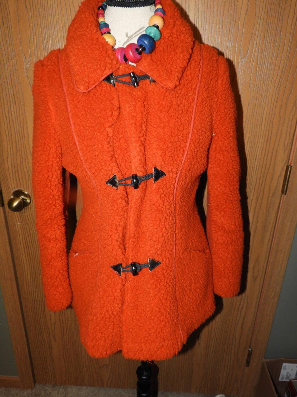 Vintage Fuzzy Women's Coat Orange Red 