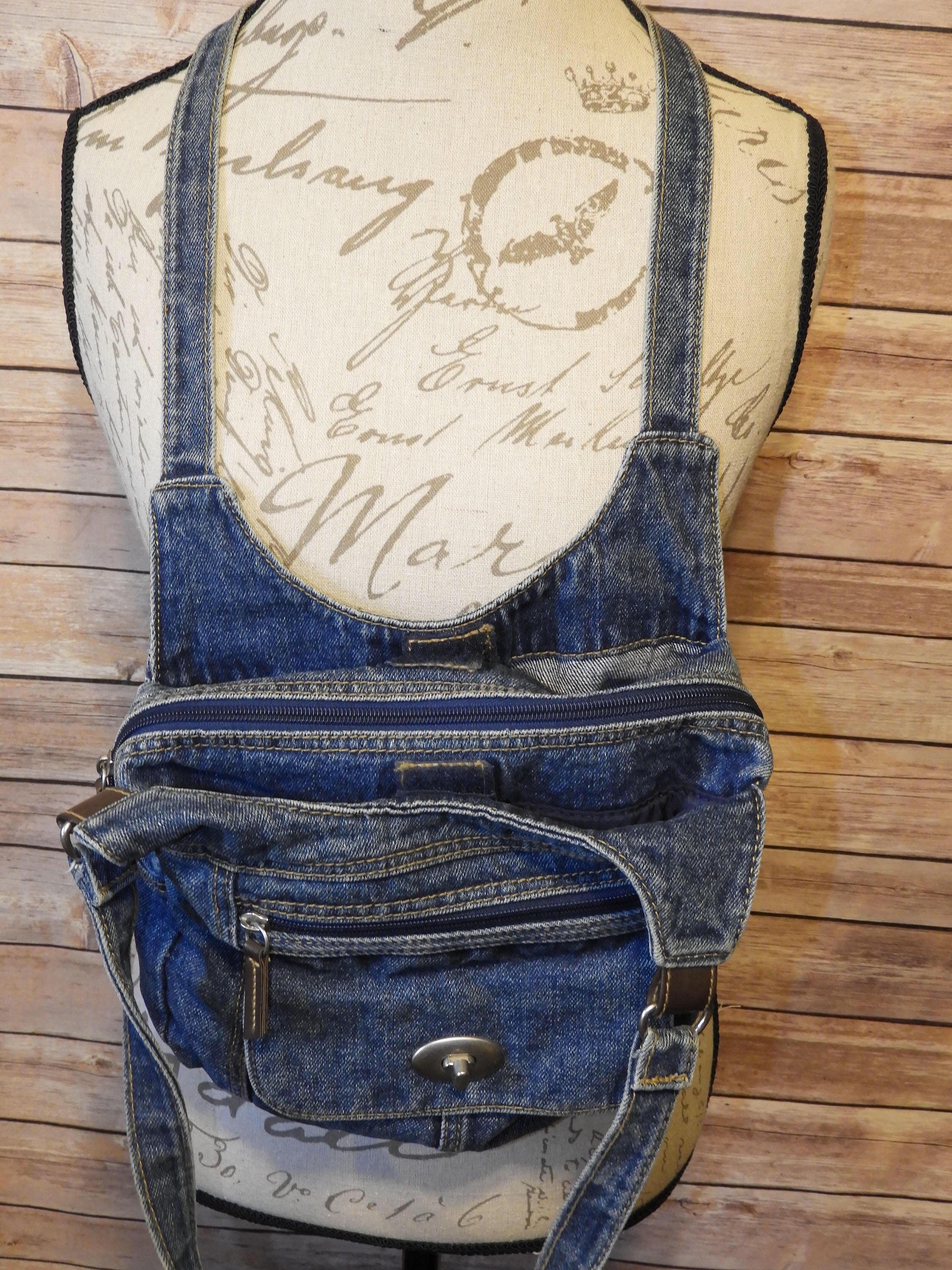 Vintage Denim Blue Jean Shoulder Hand Bag, Blue Multi-Section Evening ...