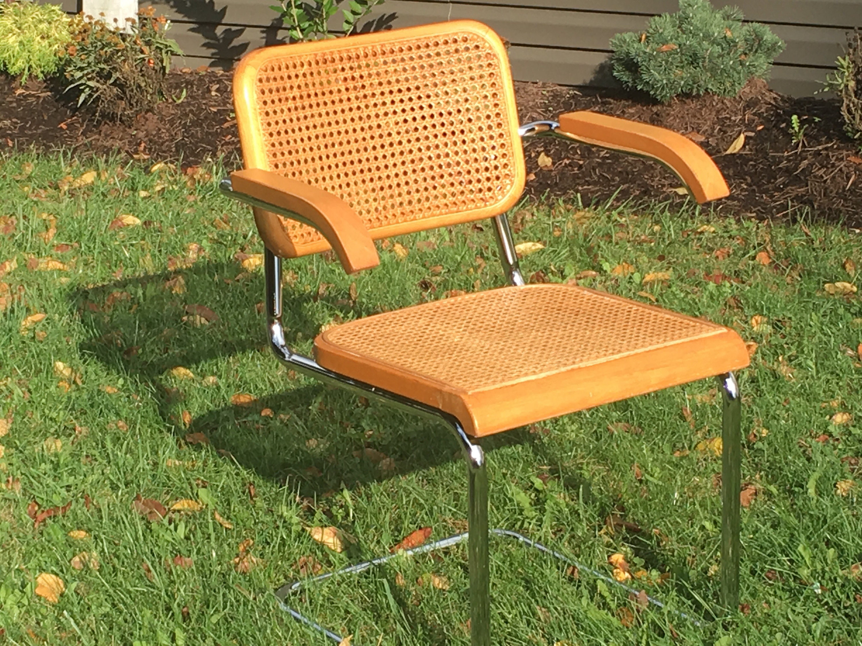 Vintage Cane Cesca Arm Chairs (2), Wood & Chrome Marcel Breuer Chairs