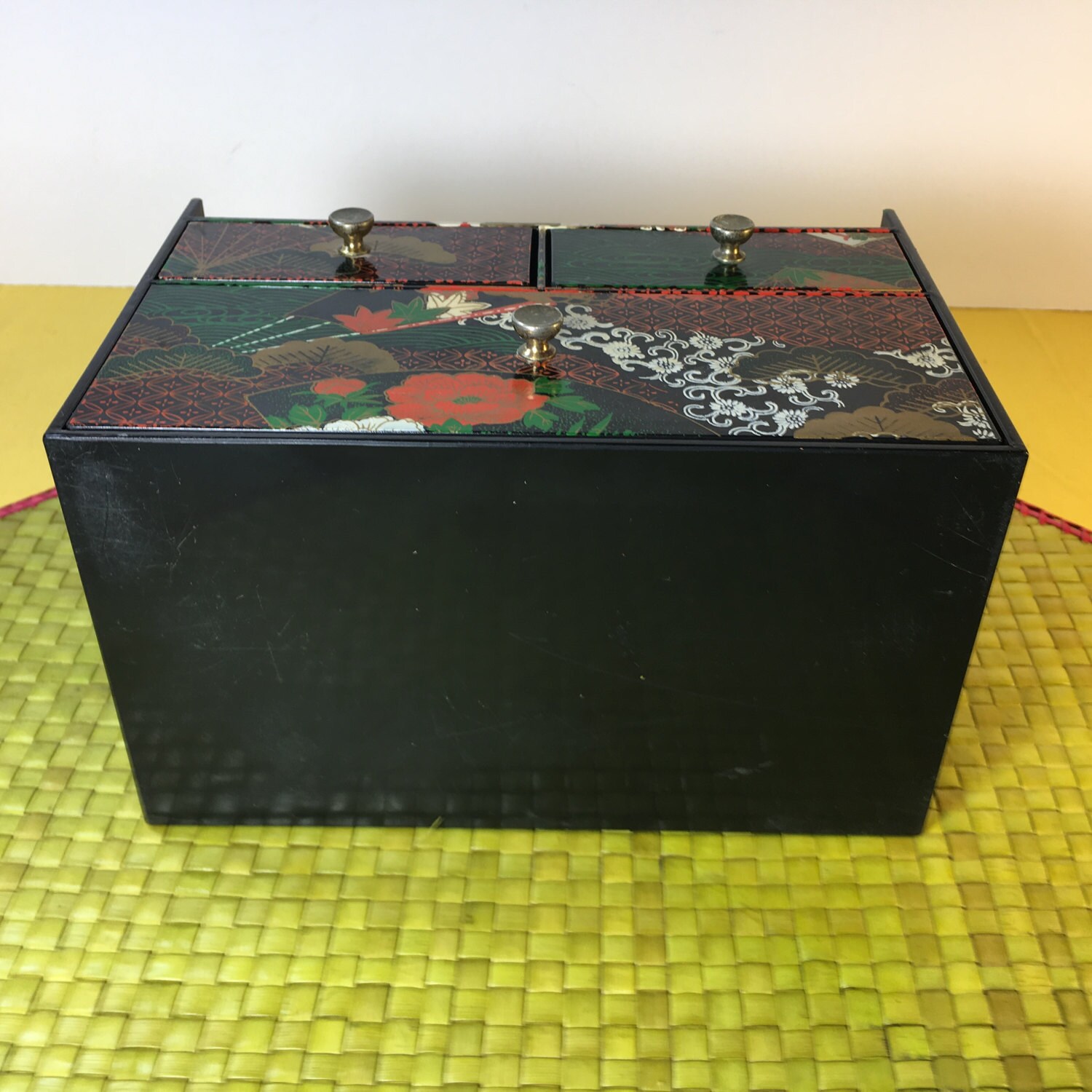 Vintage Oriental Jewelry Box, Plastic Oriental Jewelry Box, Colorful