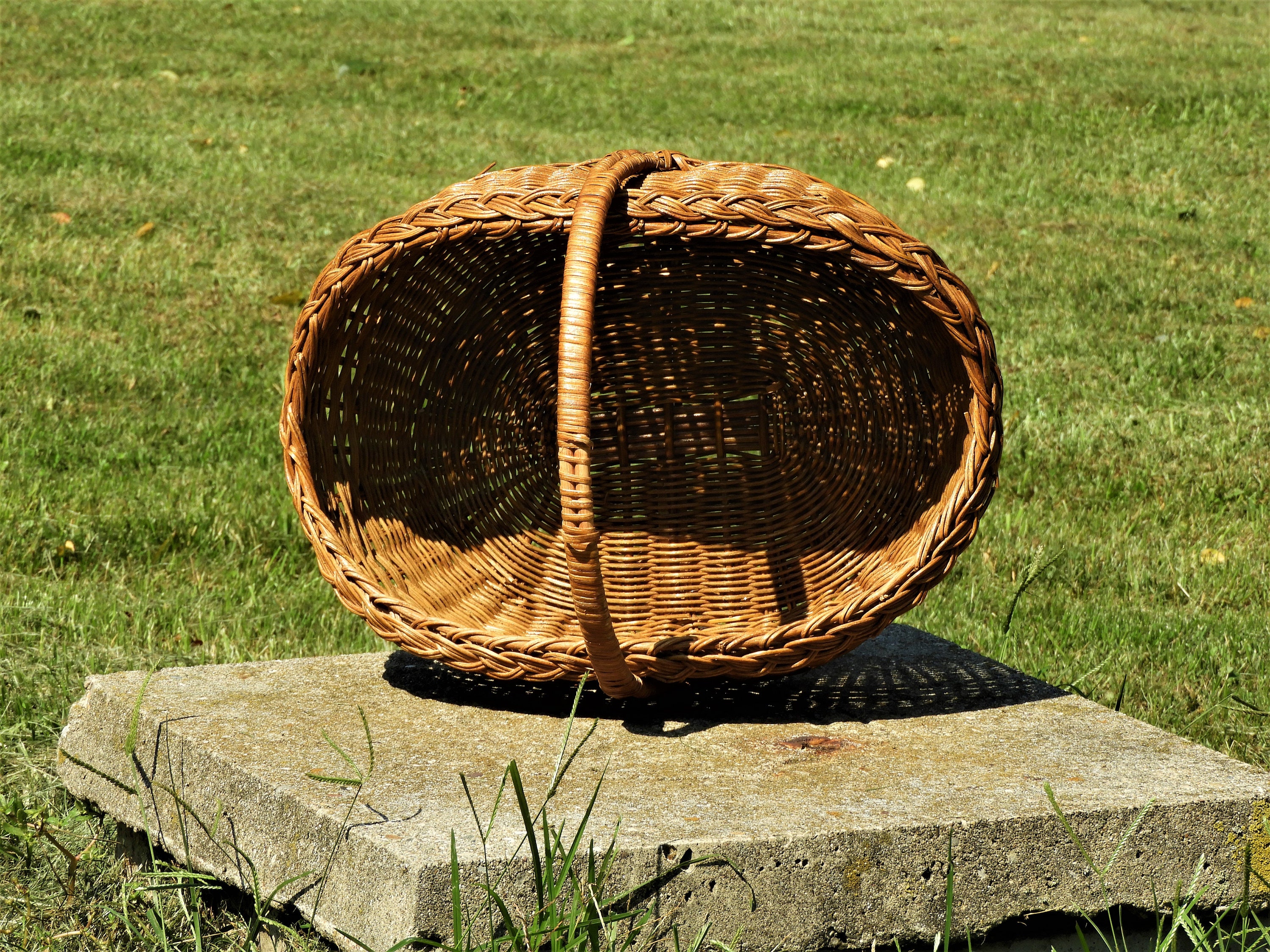 Vintage Wicker Basket, Large Farm Basket, Three Weave Centerpiece