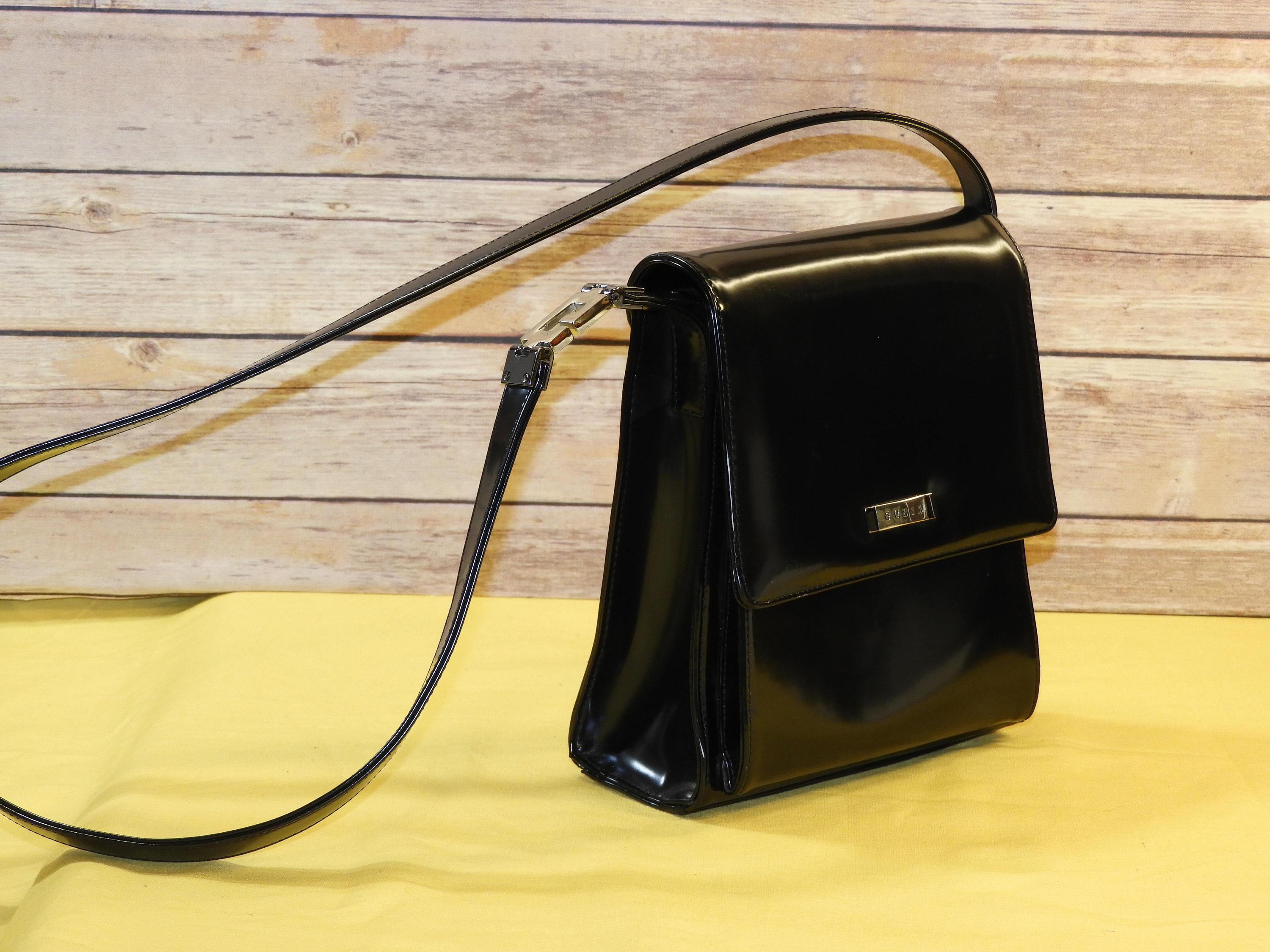 Vintage Guess Handbag, Black Faux Leather Guess Purse, Guess Messenger Hand Bag, Designer ...