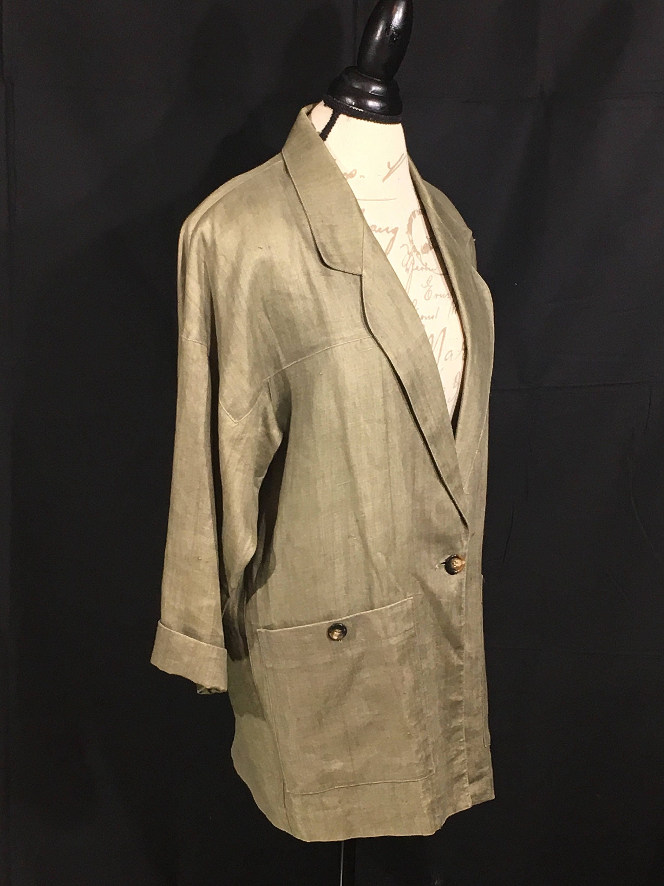 Vintage Anne Klein II Blazer, Goldish Gray 100% Linen Jacket, Women's ...