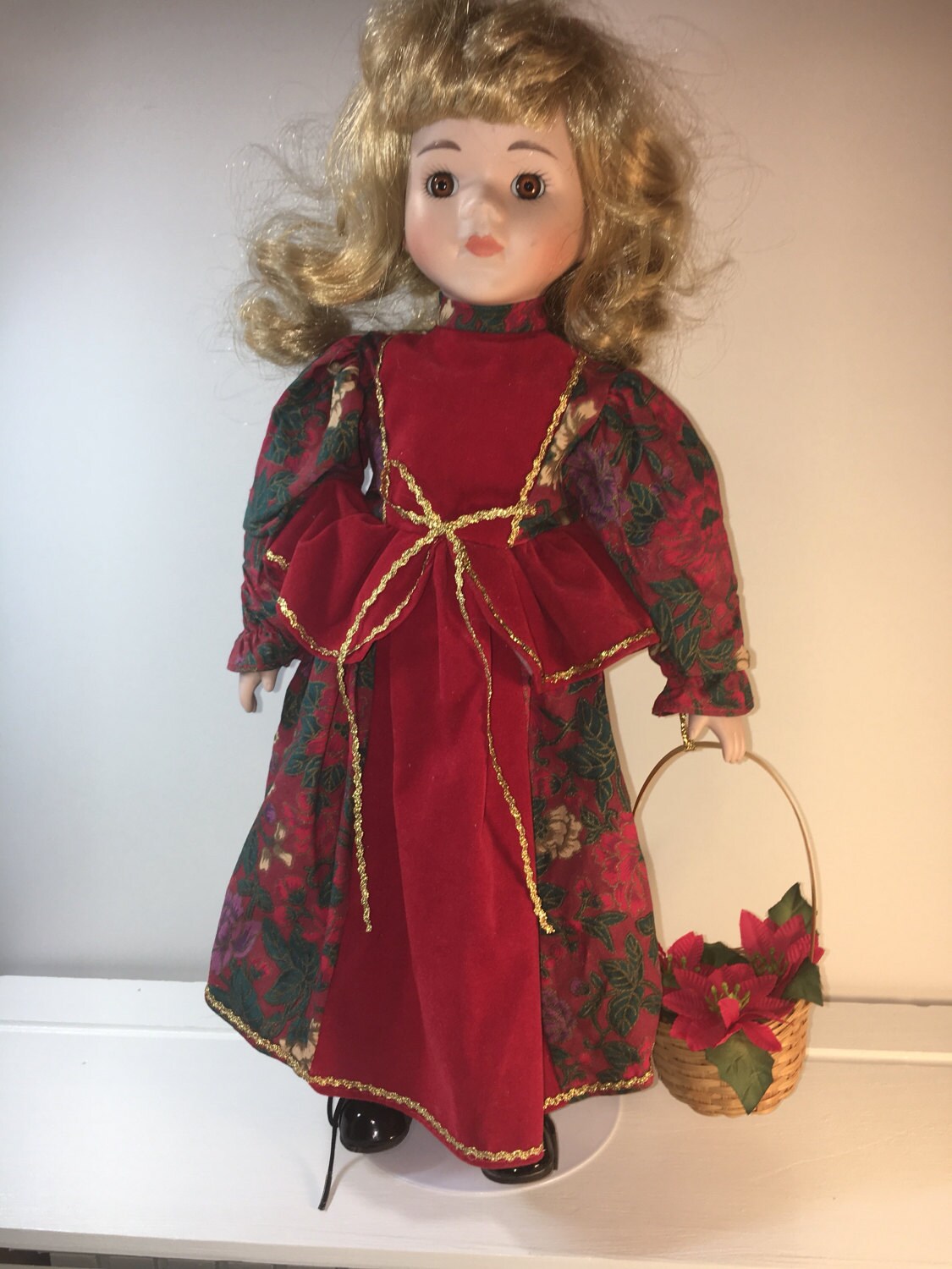Vintage Holiday Porcelain Doll, Hand Painted Fine Porcelain Figurine