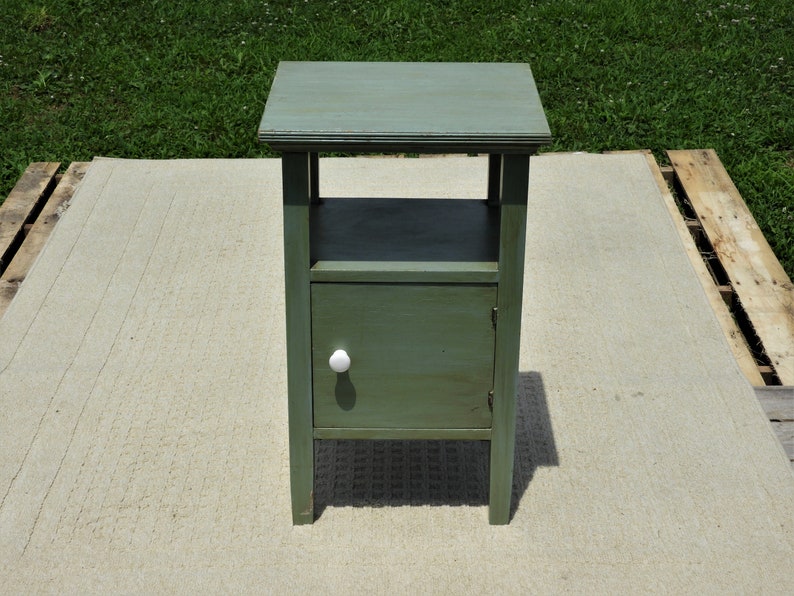 Vintage Green Accent Table Decorative Wooden Cabinet Image 0