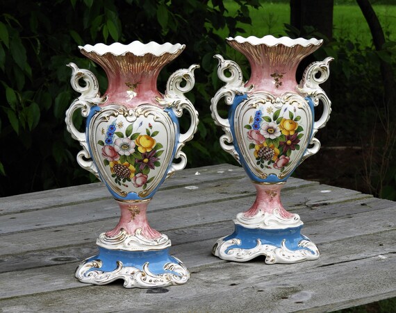 Vintage Italian Vases 2 Victorian Rococo Aged
