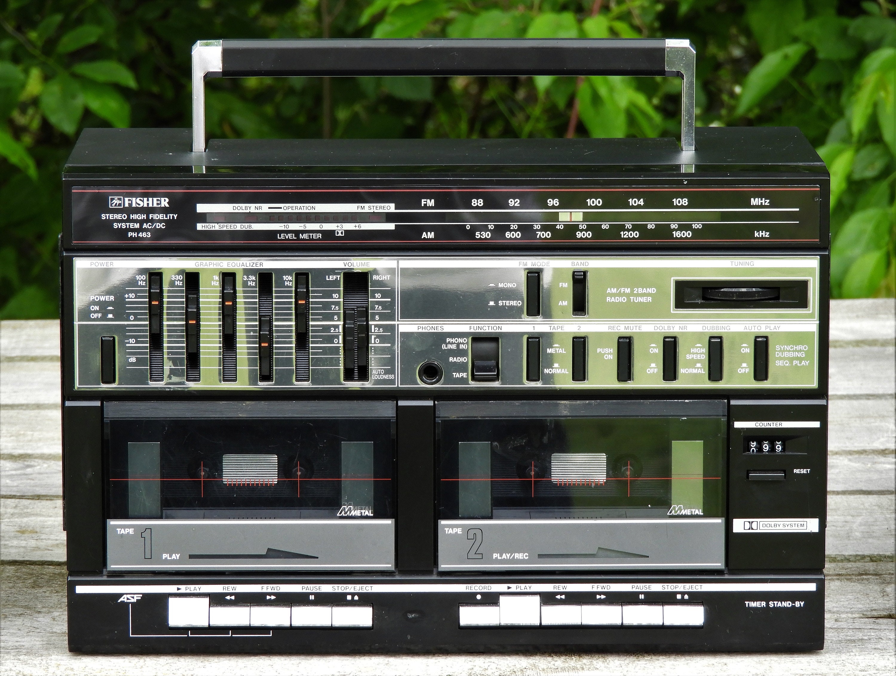 Vintage Fisher Boombox, PH463 Stereo, Black AM/FM Radio, Detachable