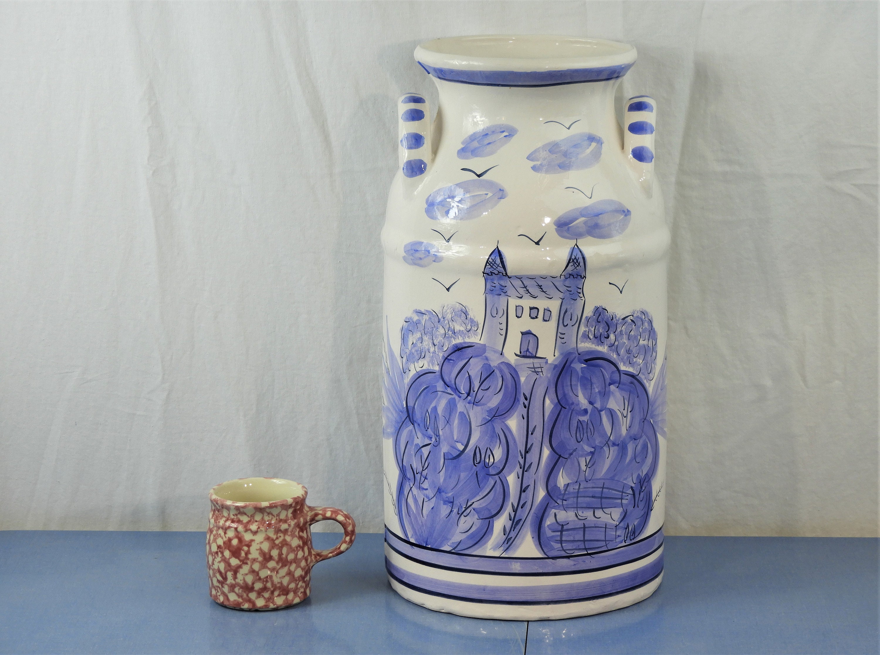 Vintage Pottery Jug, Large Milk Can, French Villa Floor Vase, Entryway