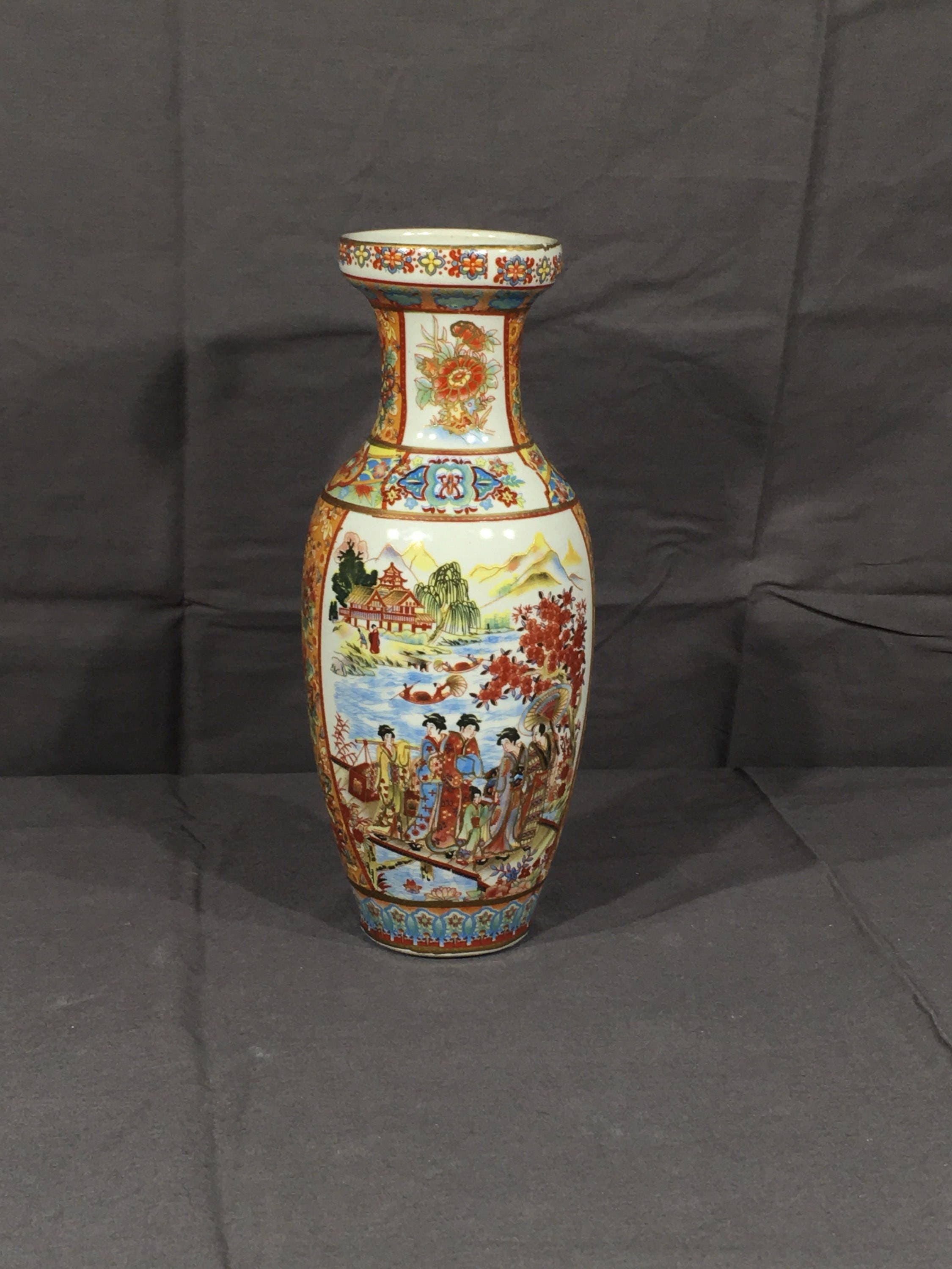 Vintage Chinese Vase Decorative Red Blue Vase Living Room