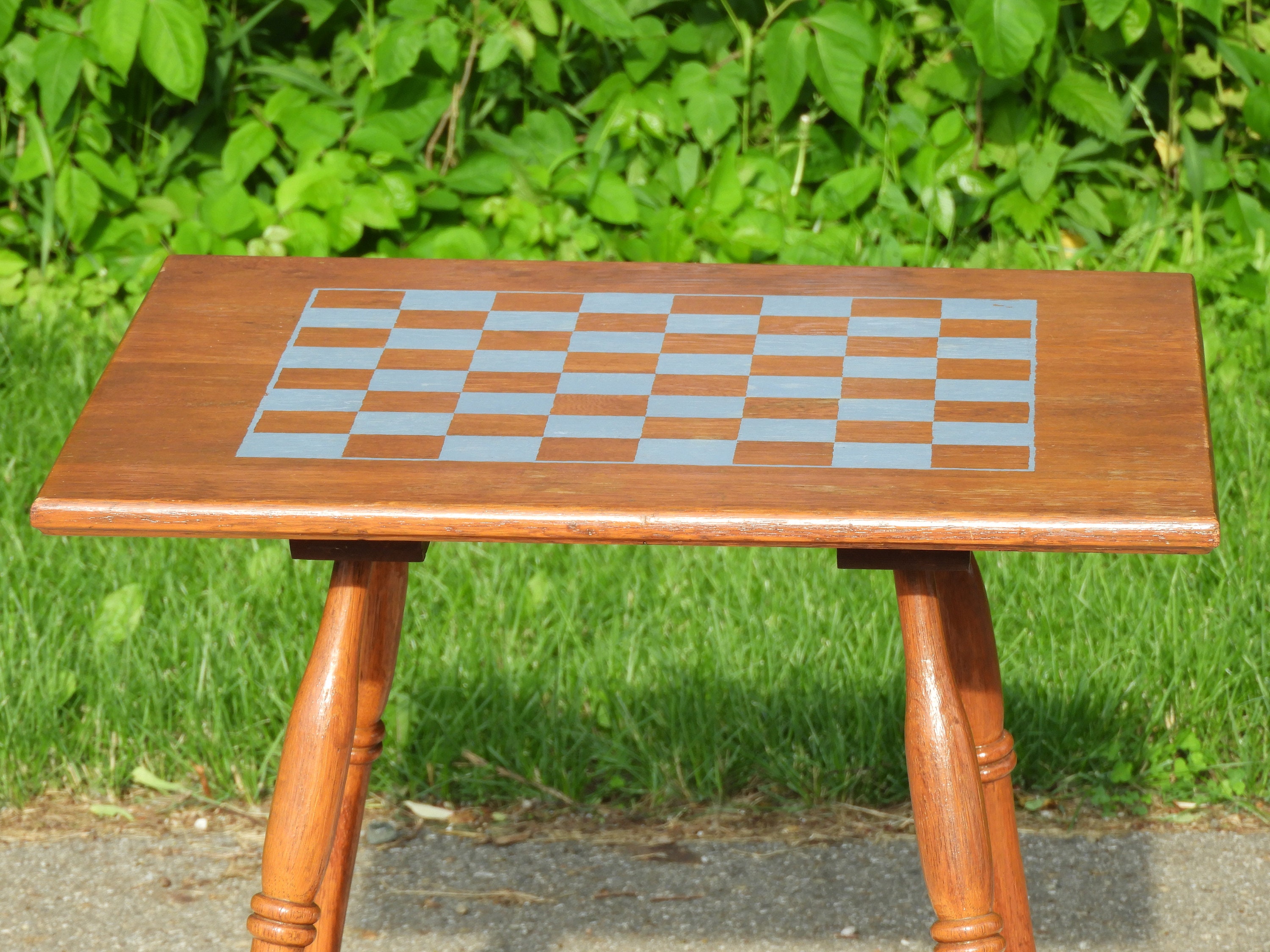 Vintage Checkerboard Table, Wooden Game Table, Decorative Gold Brown