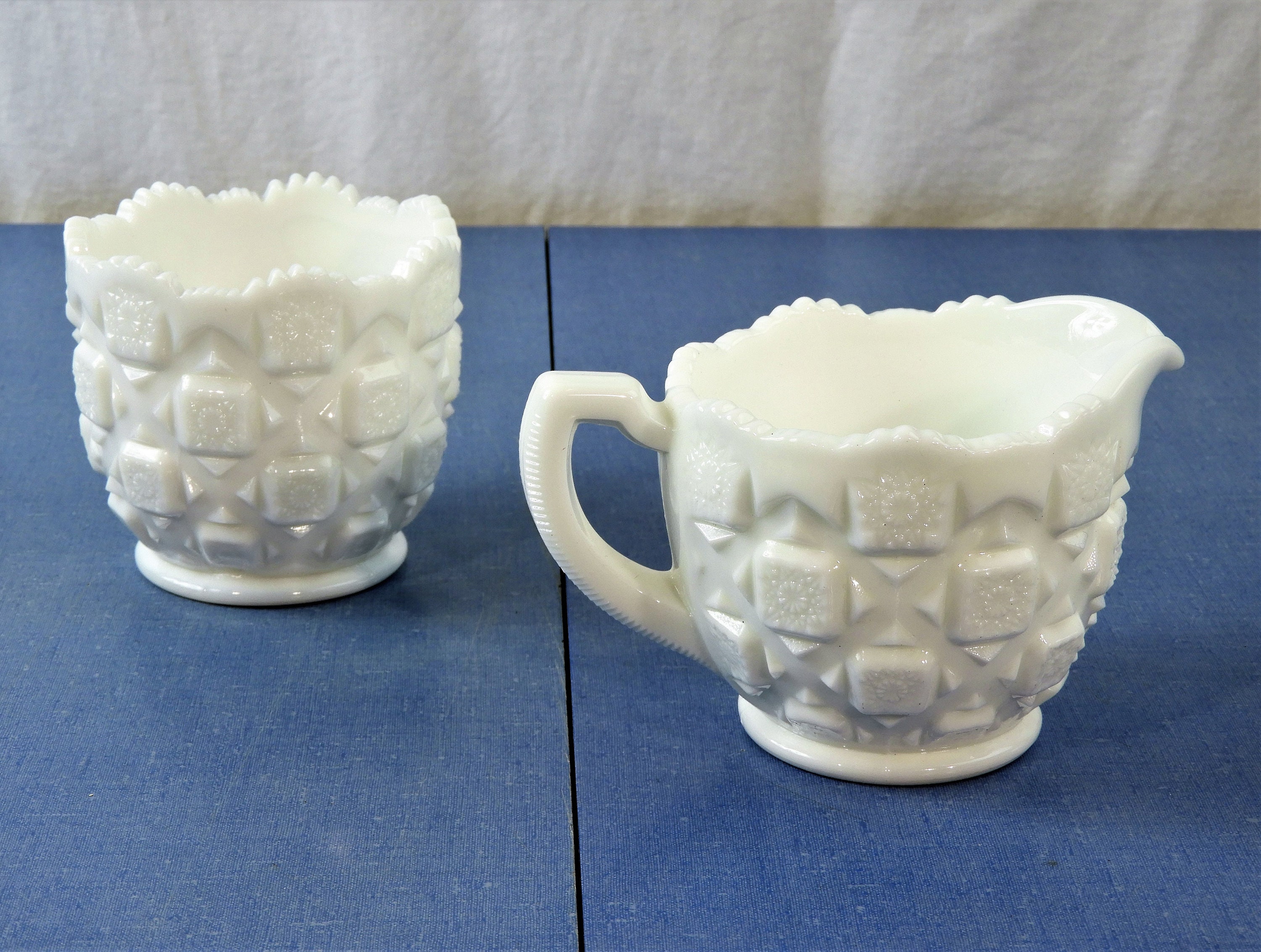 Vintage Westmoreland Glass Creamer & Sugar Bowl White Milk Etsy
