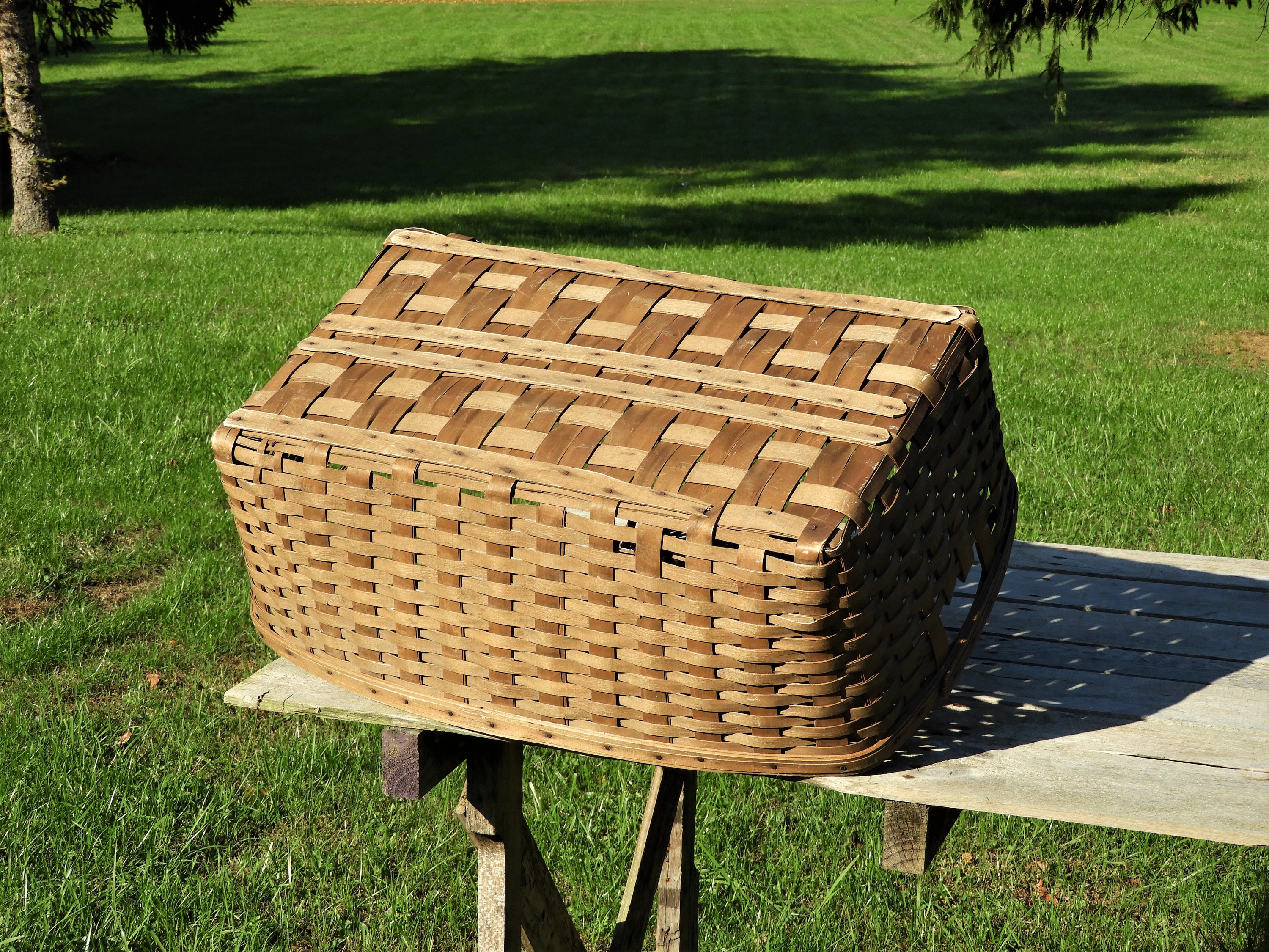 Antique Farmhouse Basket, Split Oak Laundry Storage, Wooden Home Decor, Decorative Splint Basket