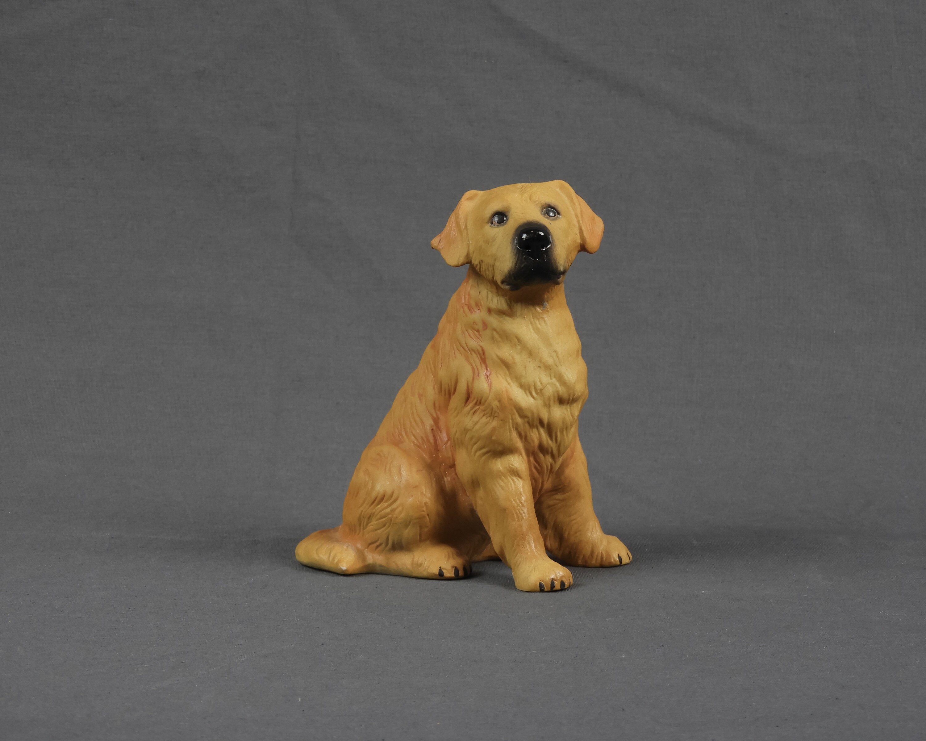 Vintage Dog Figure Golden Retriever Puppy Figurine Gold Black Porcelain Statue Home Decor Seated Doggie Canine Collectible