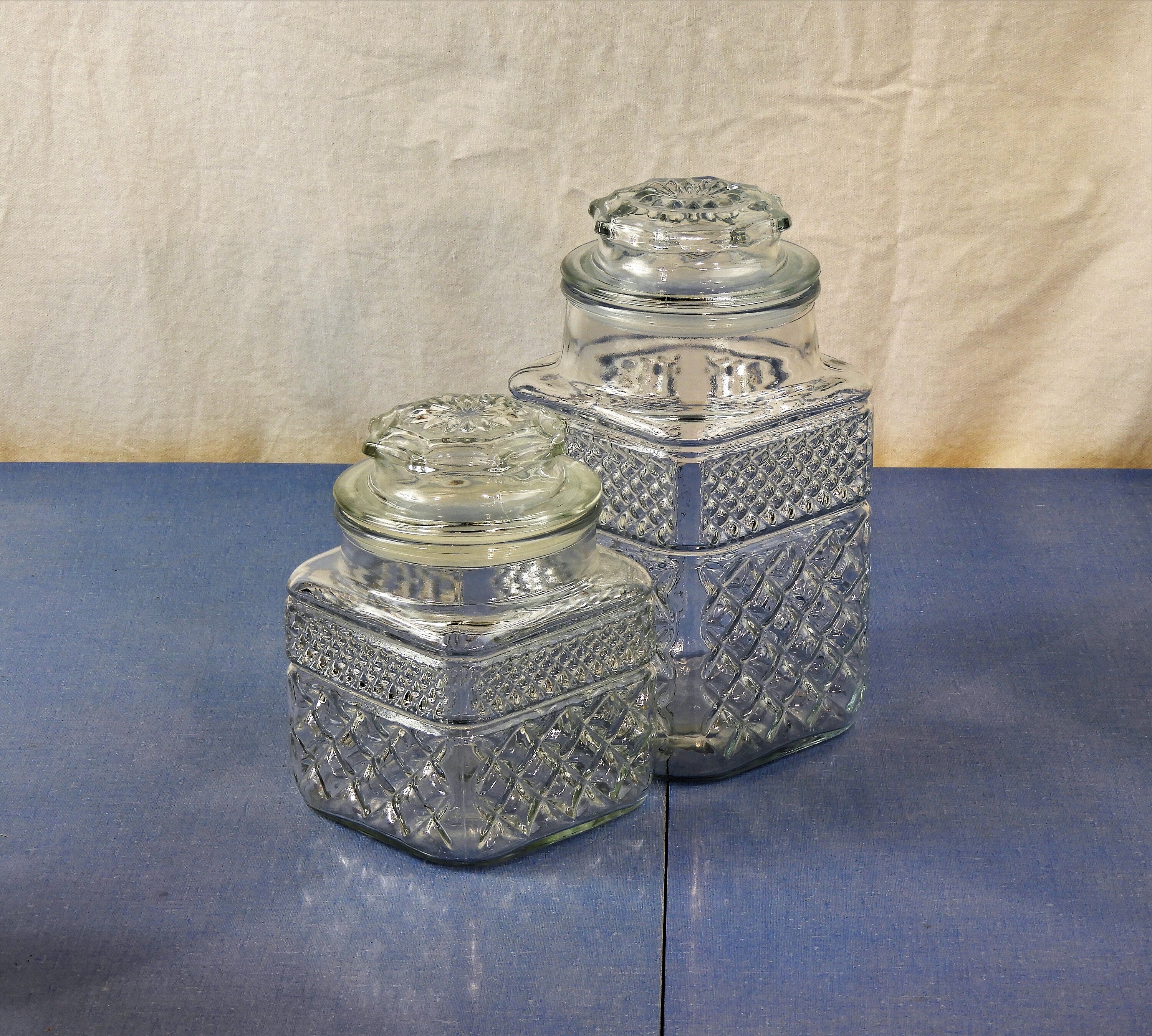 Vintage Glass Canisters (2), Square Anchor Hocking, Clear Apothecary