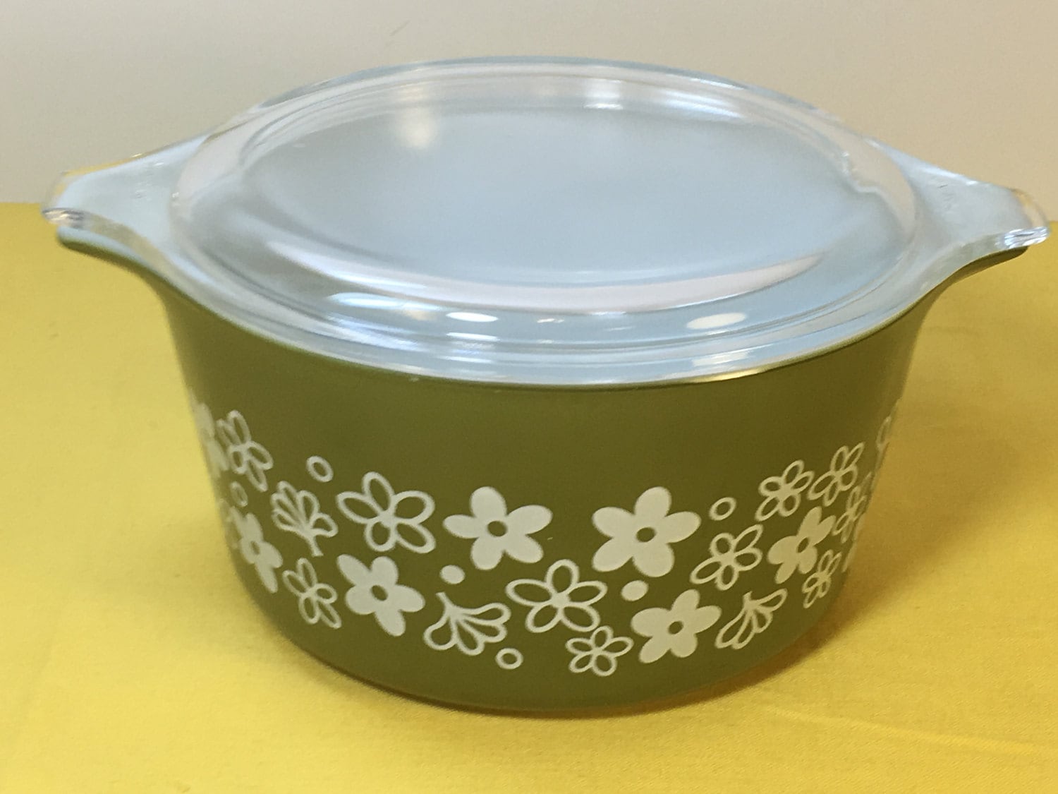 Vintage Pyrex 473 Daisy Olive Green Casserole Bowl