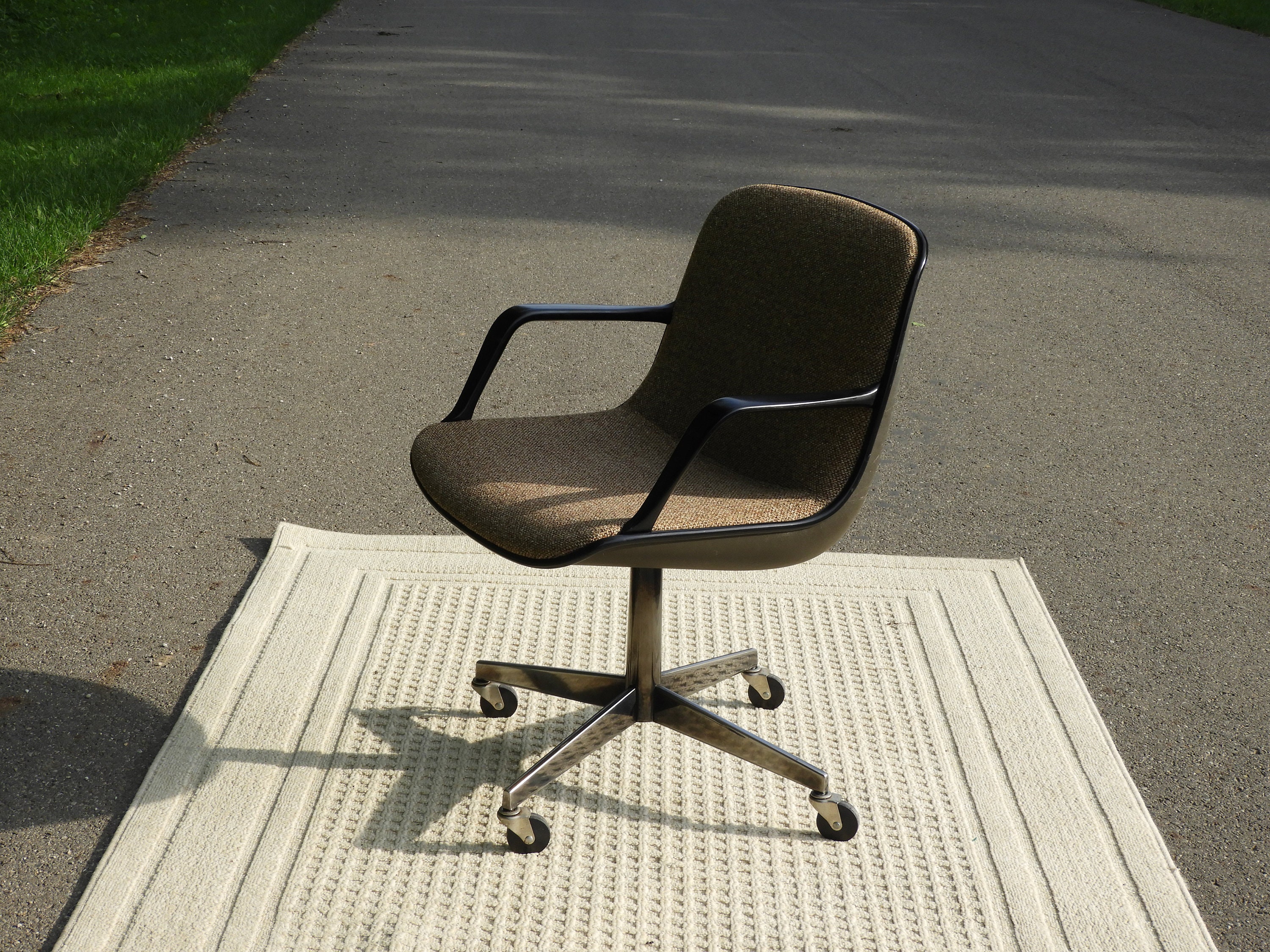 Mid Century Office Chair, Vintage Eames Style Chair, Chrome & Tweed
