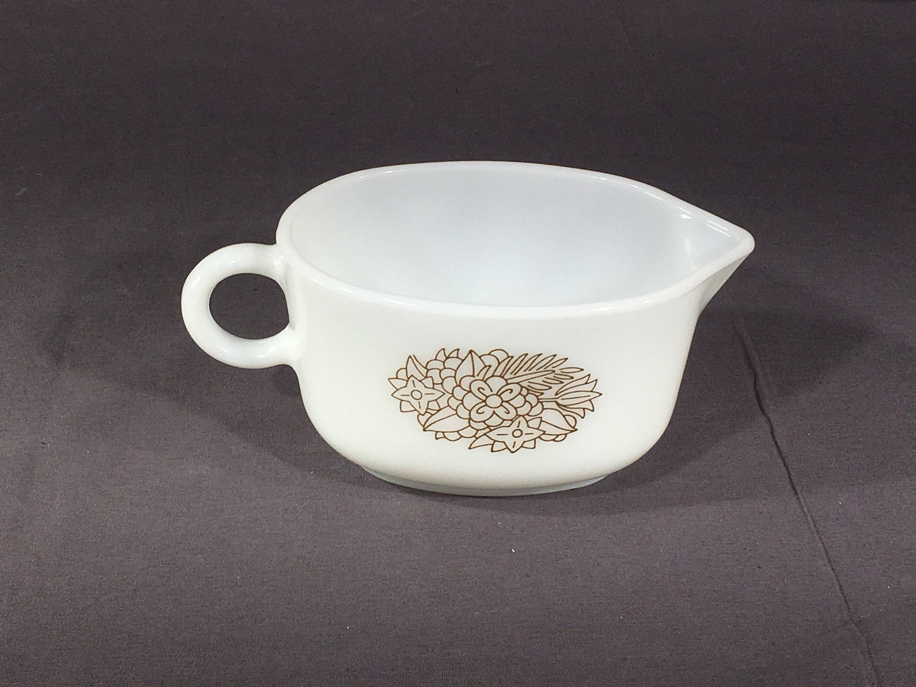 Vintage Pyrex Gravy Bowl, 77B Woodland Brown & White Dish, Decorative
