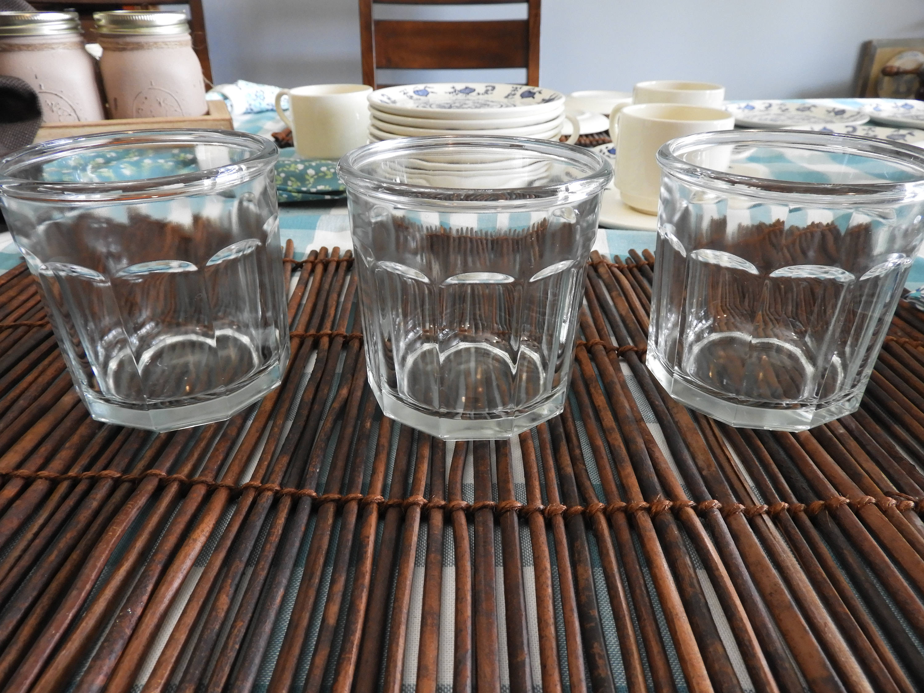 Vintage Drinking Glasses Set of (3), Glass Cups, TenSided Straight