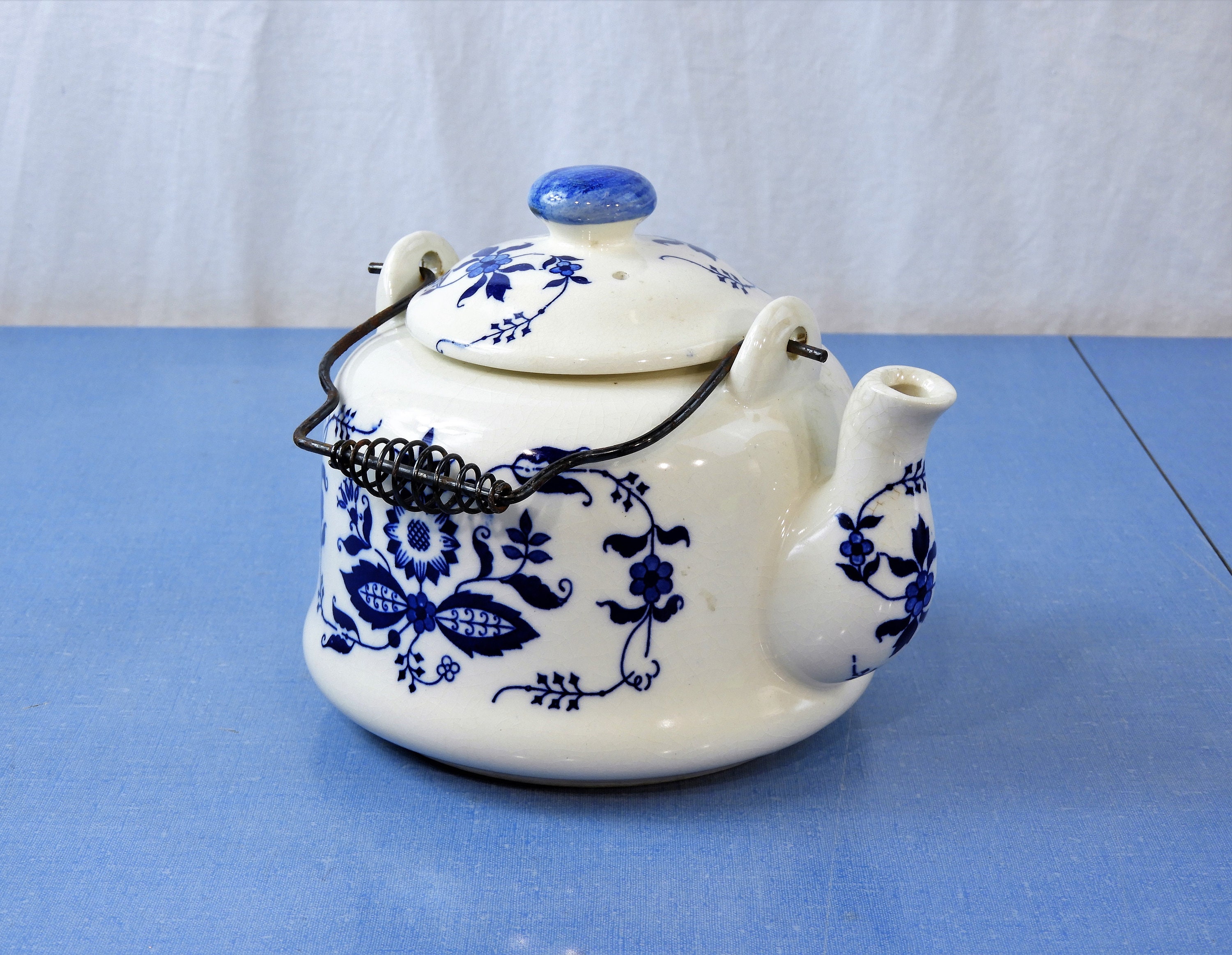Vintage Blue Onion Tea Pot, Delft Style, 4 Cup Teapot, Porcelain