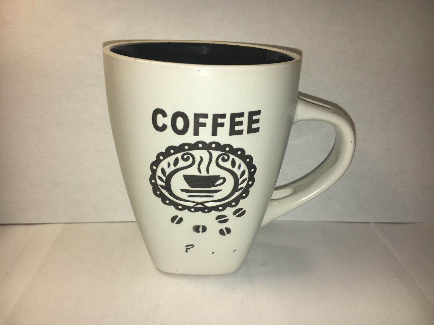Vintage Coffee Cup, Ceramic Coffee Mug, White & Black Coffee Mug