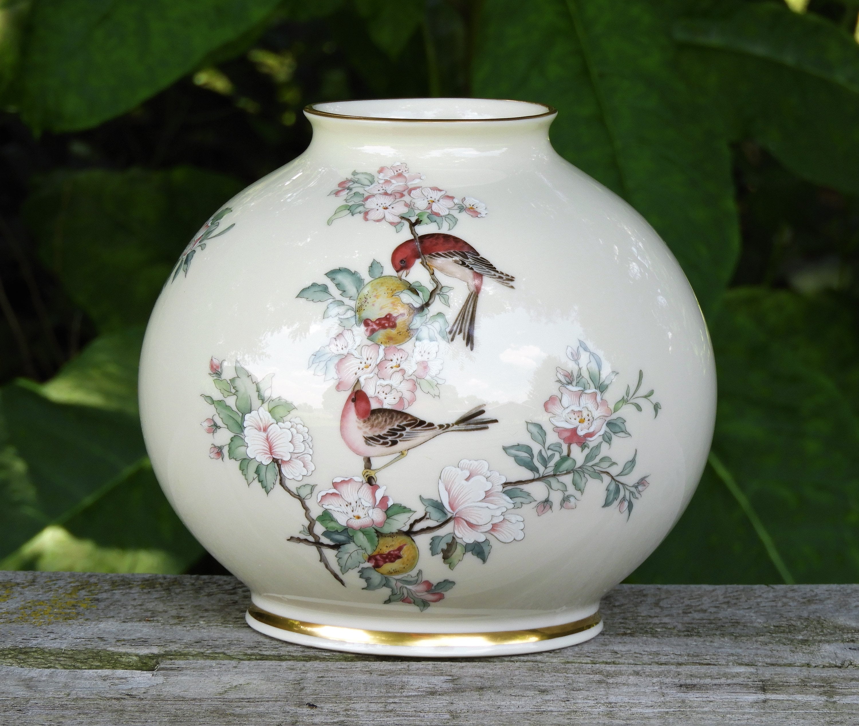 Vintage Lenox Vase, Serenade Song Birds, Globe Shape, Bone China, Home