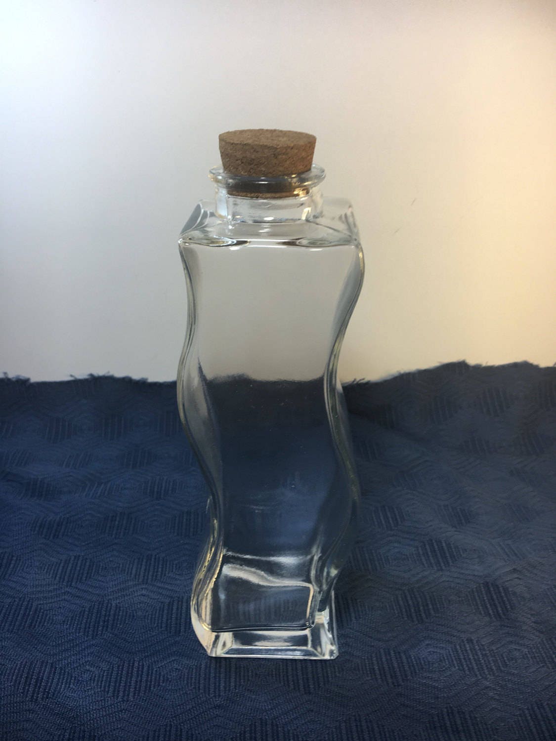 Vintage Curved Decorative Bottle w/Cork, Curvy Glass Bottle, Decorative