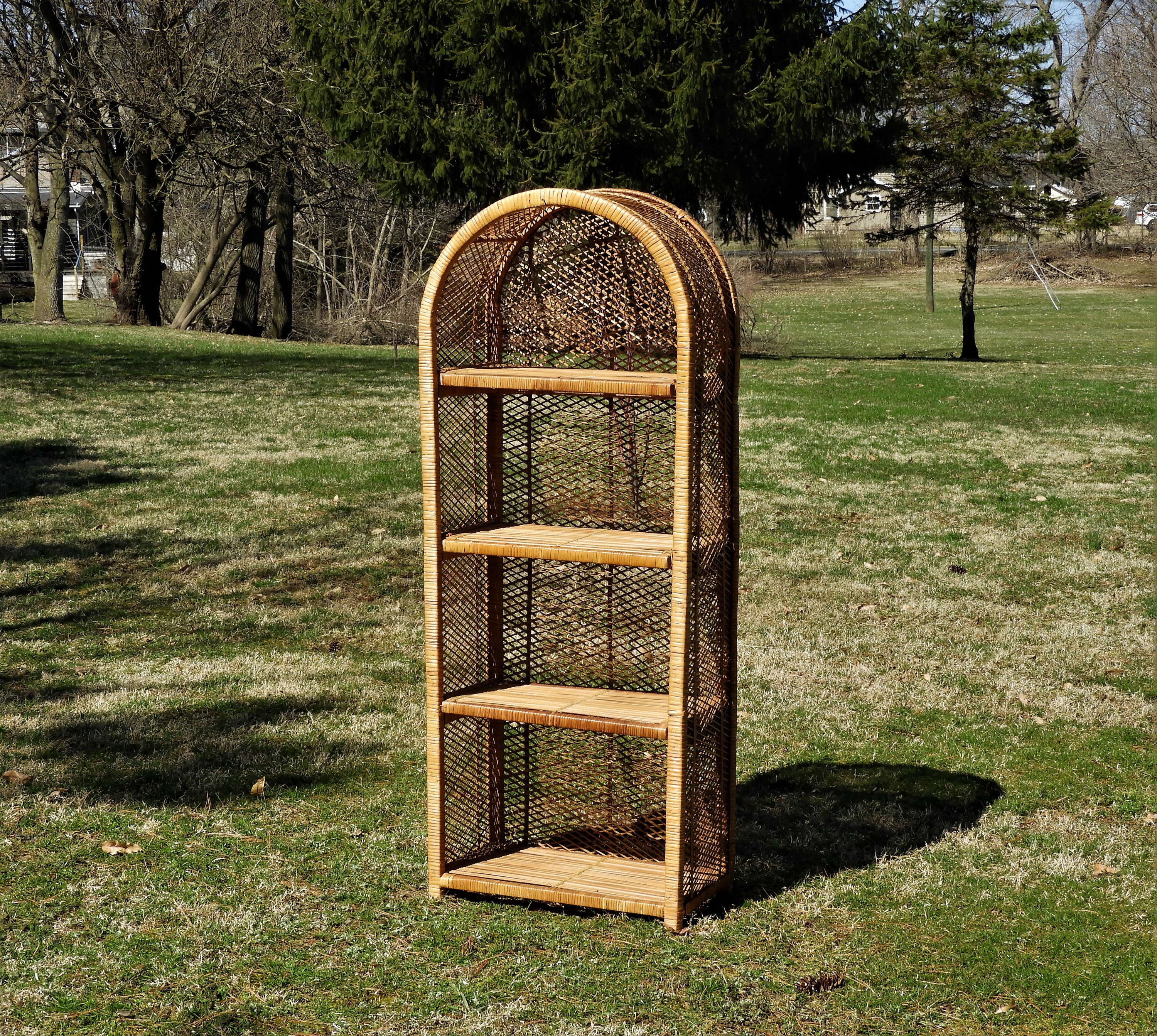 Vintage Arched Rattan Shelf, Tropical Furniture, Bohemian Decoration
