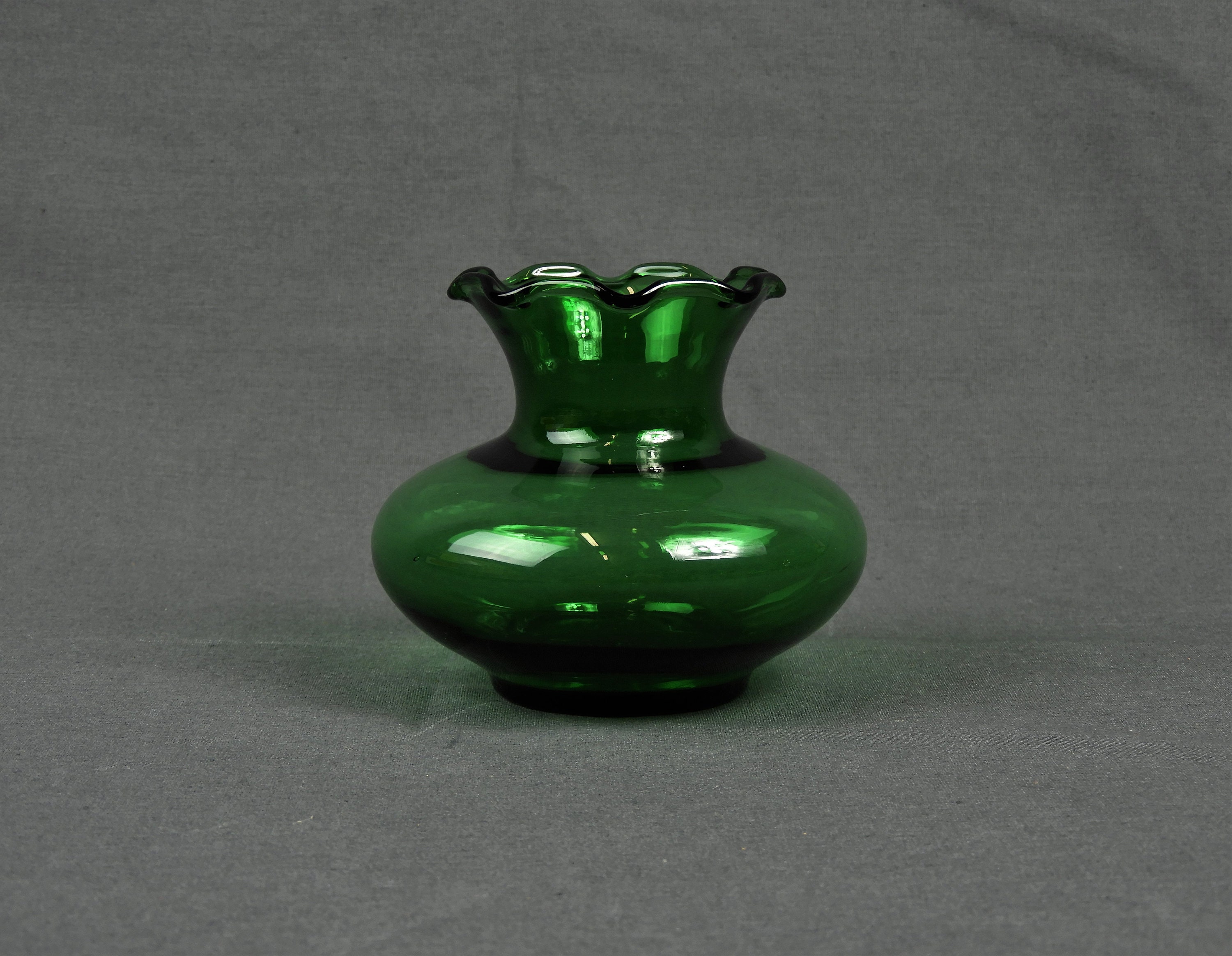 Vintage Green Vase, Small Succulent Planter, Blown Glass