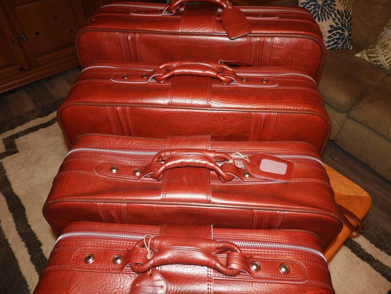 Vintage World Traveler Luggage Set 4 Red Leather World Etsy