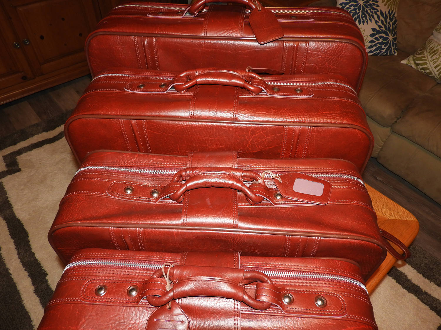 red leather suitcase