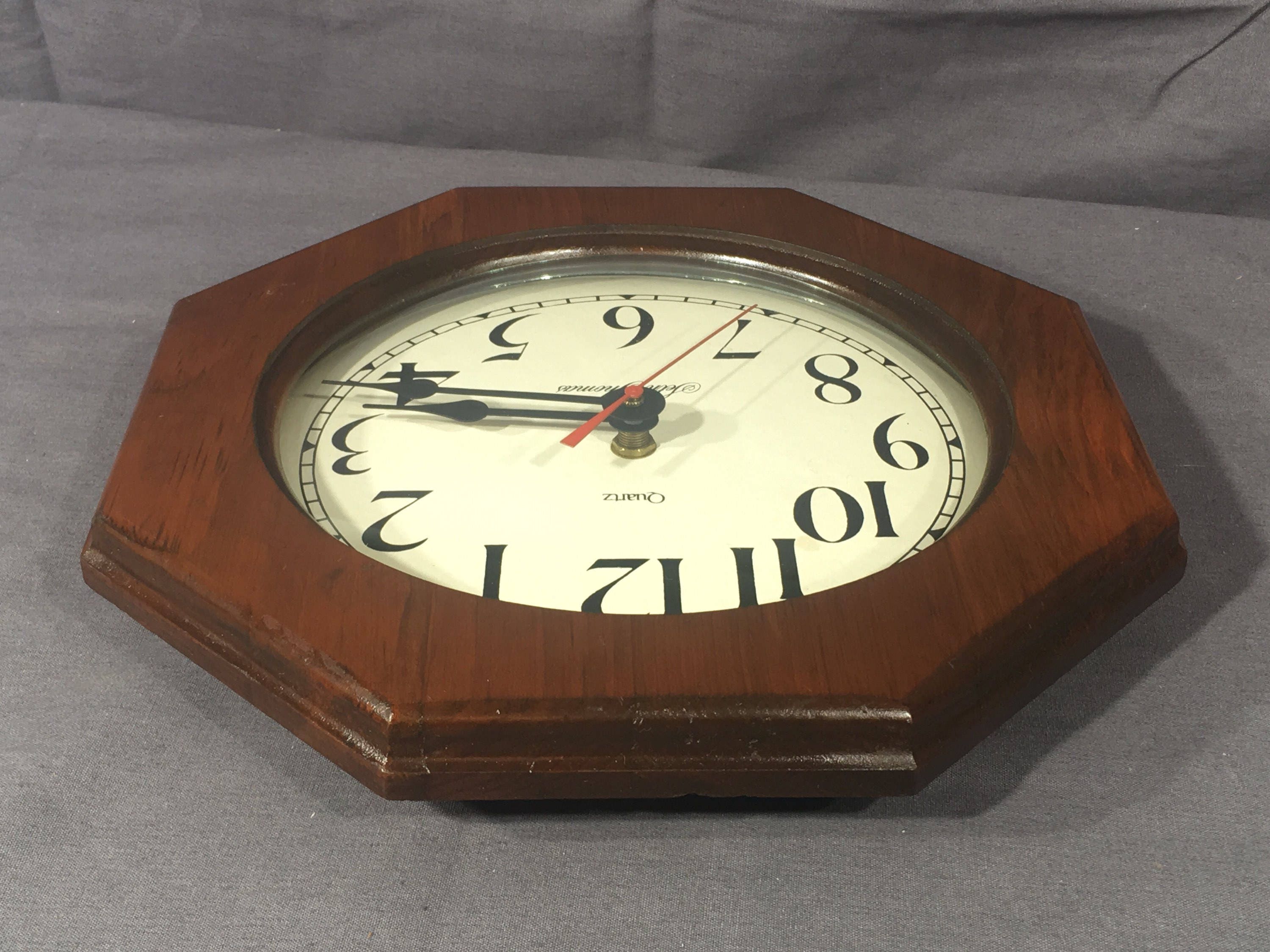 Vintage Seth Thomas Clock, Decorative Wood Wall Clock, Brown Glass