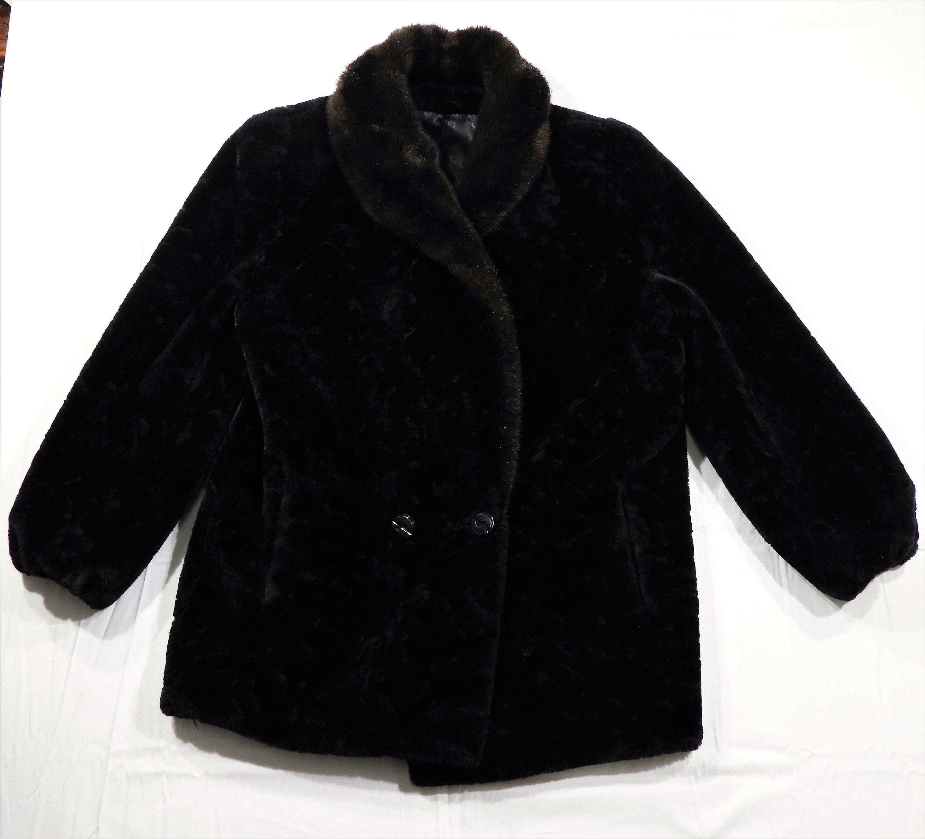 Vintage Black Faux Fur Coat, Borgazia Borg Textiles, Deep Pile ...