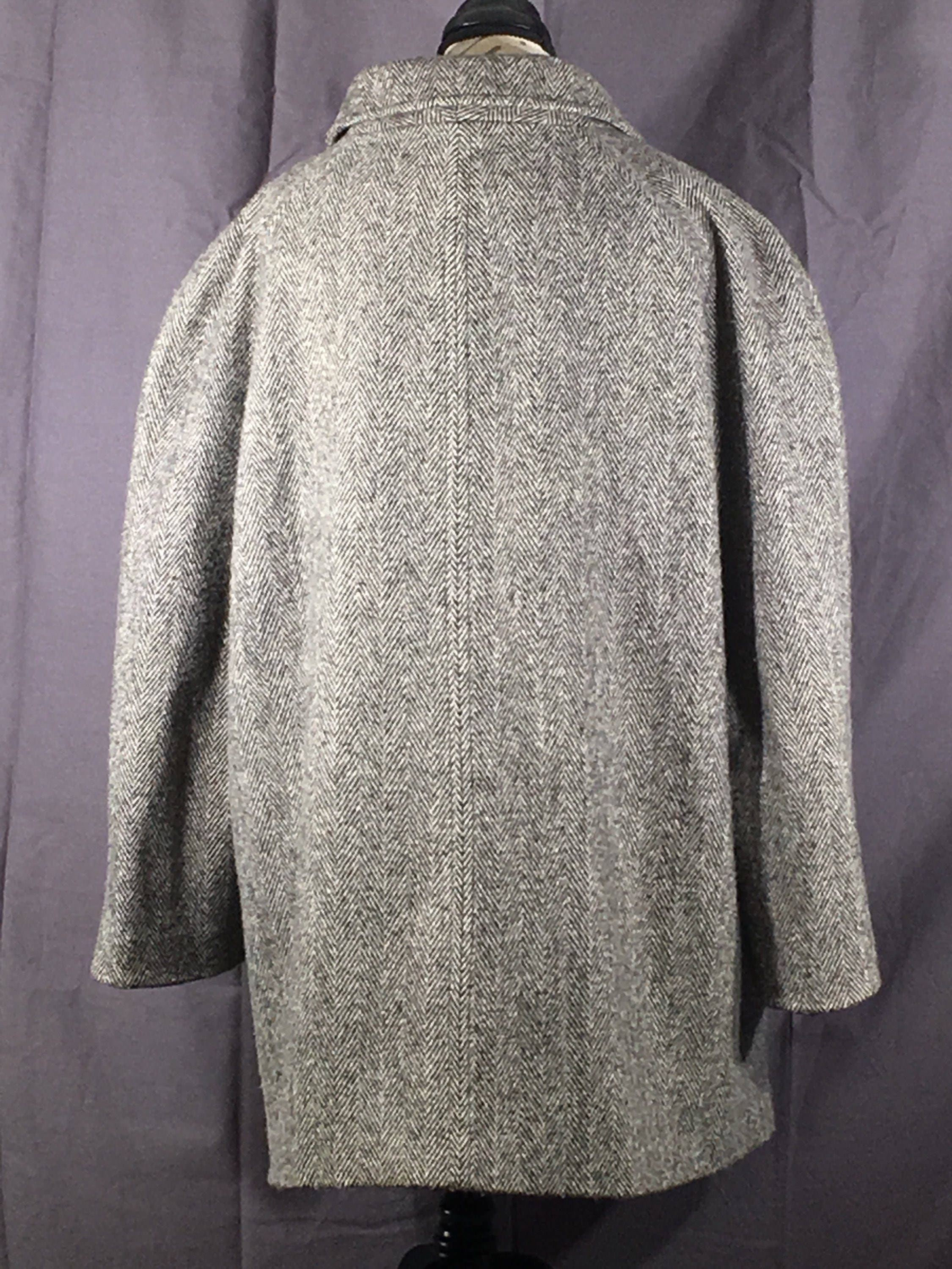 Vintage Wool Coat, Womens 18W Herringbone Overcoat, Herman Kay Winter